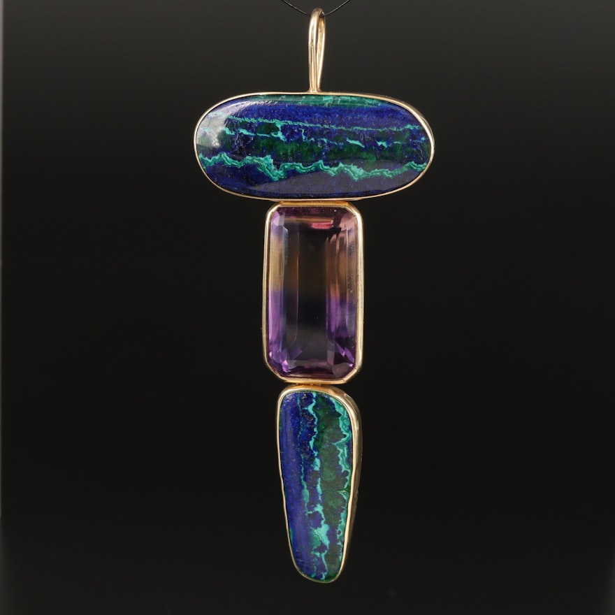 14K Azurmalachite and Ametrine Pendant