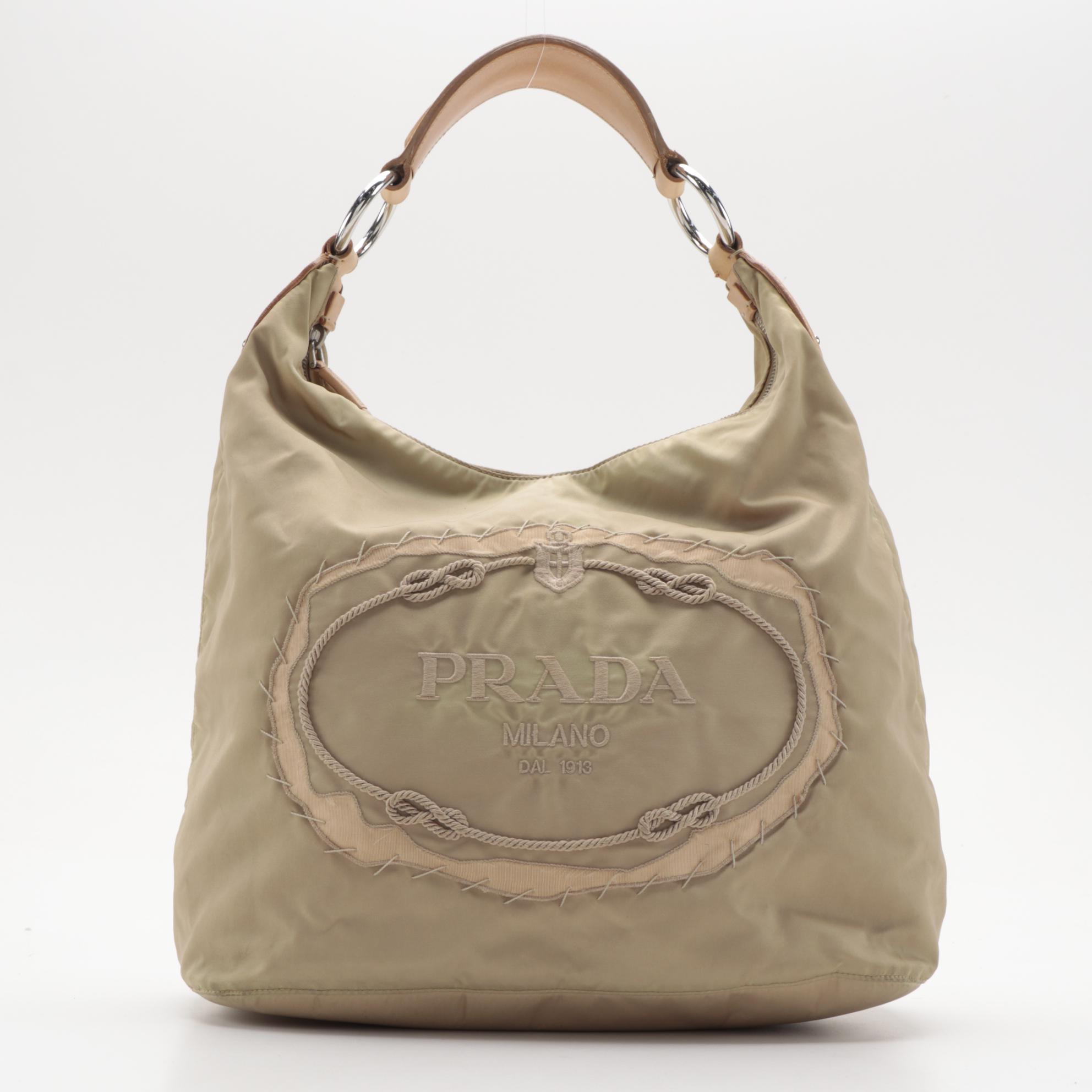 Prada Embroidered Logo Bag in Cammello Tessuto Nylon