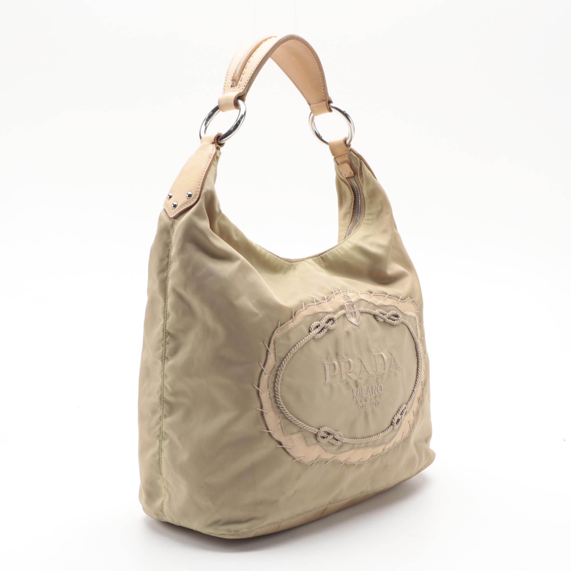 Prada Embroidered Logo Bag in Cammello Tessuto Nylon