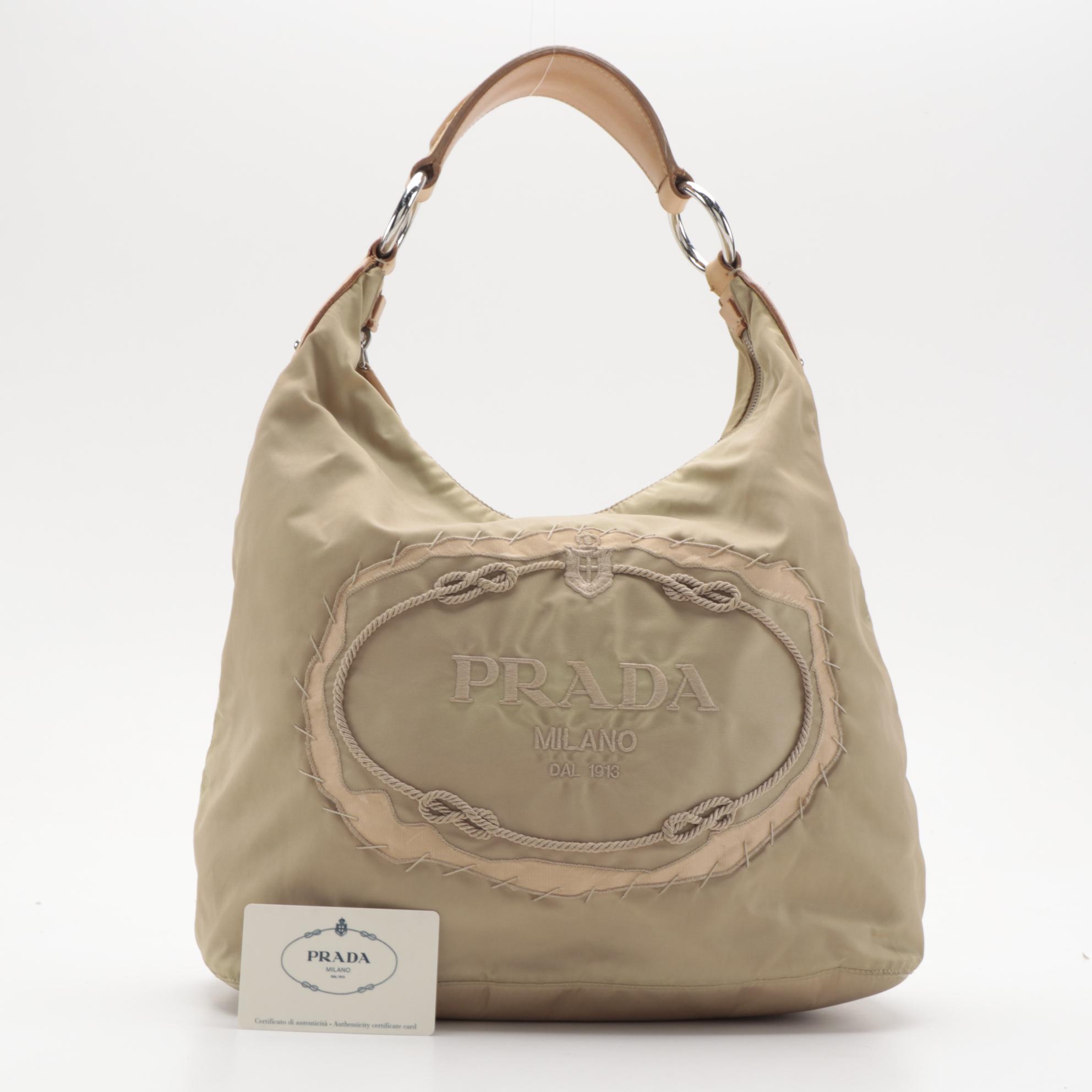 Prada Embroidered Logo Bag in Cammello Tessuto Nylon
