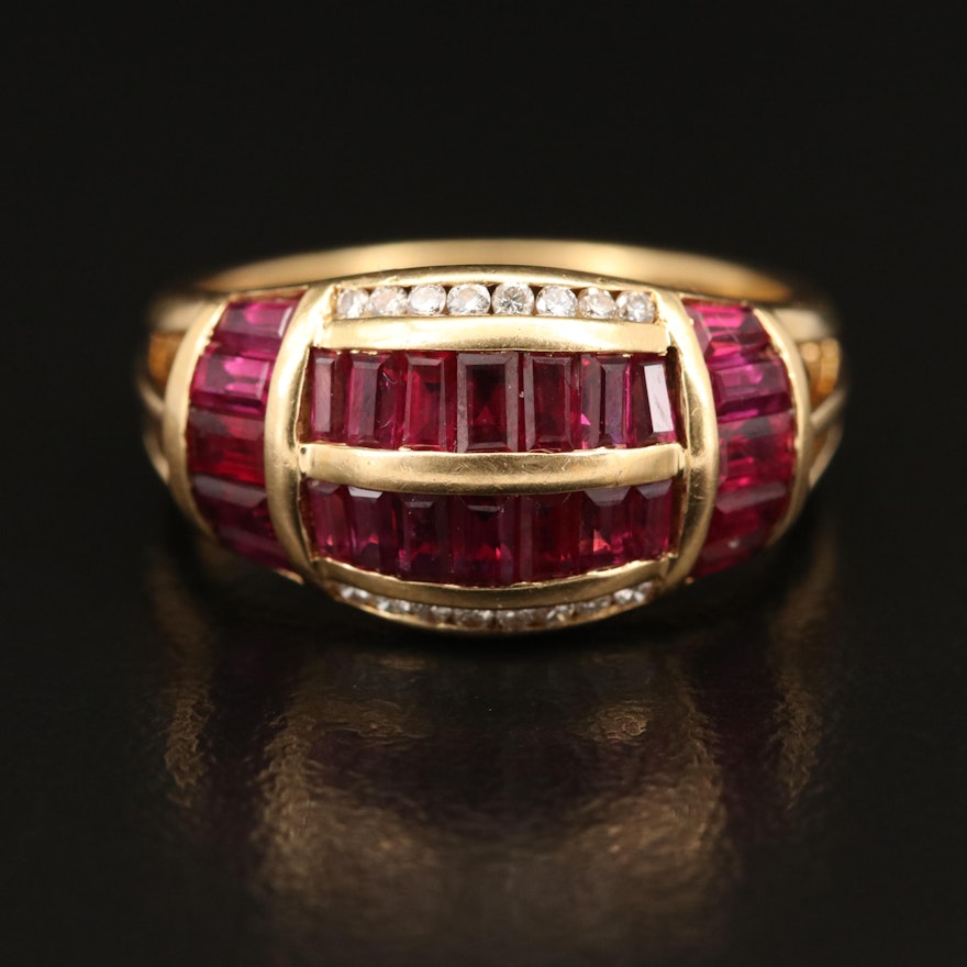 18K Ruby and Diamond Domed Ring