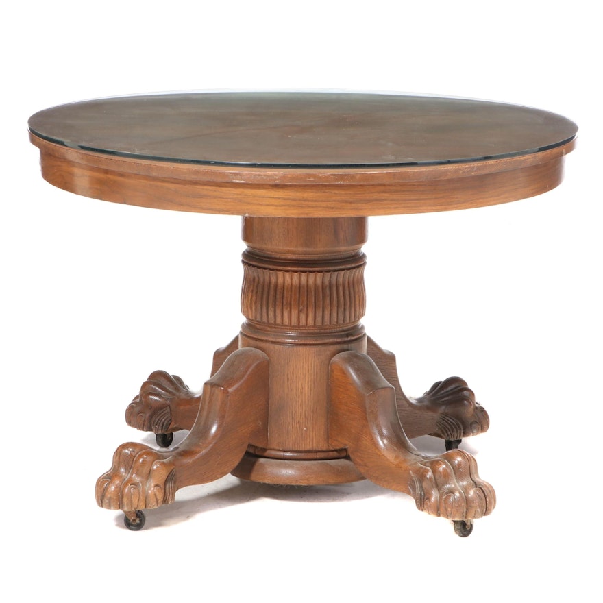 American Oak Extending Pedestal Dining Table, circa 1900