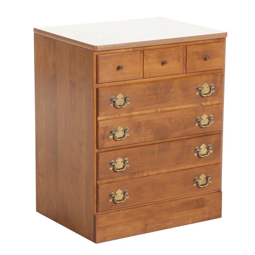 Ethan Allen Maple and Laminate Top Three-Drawer Nightstand