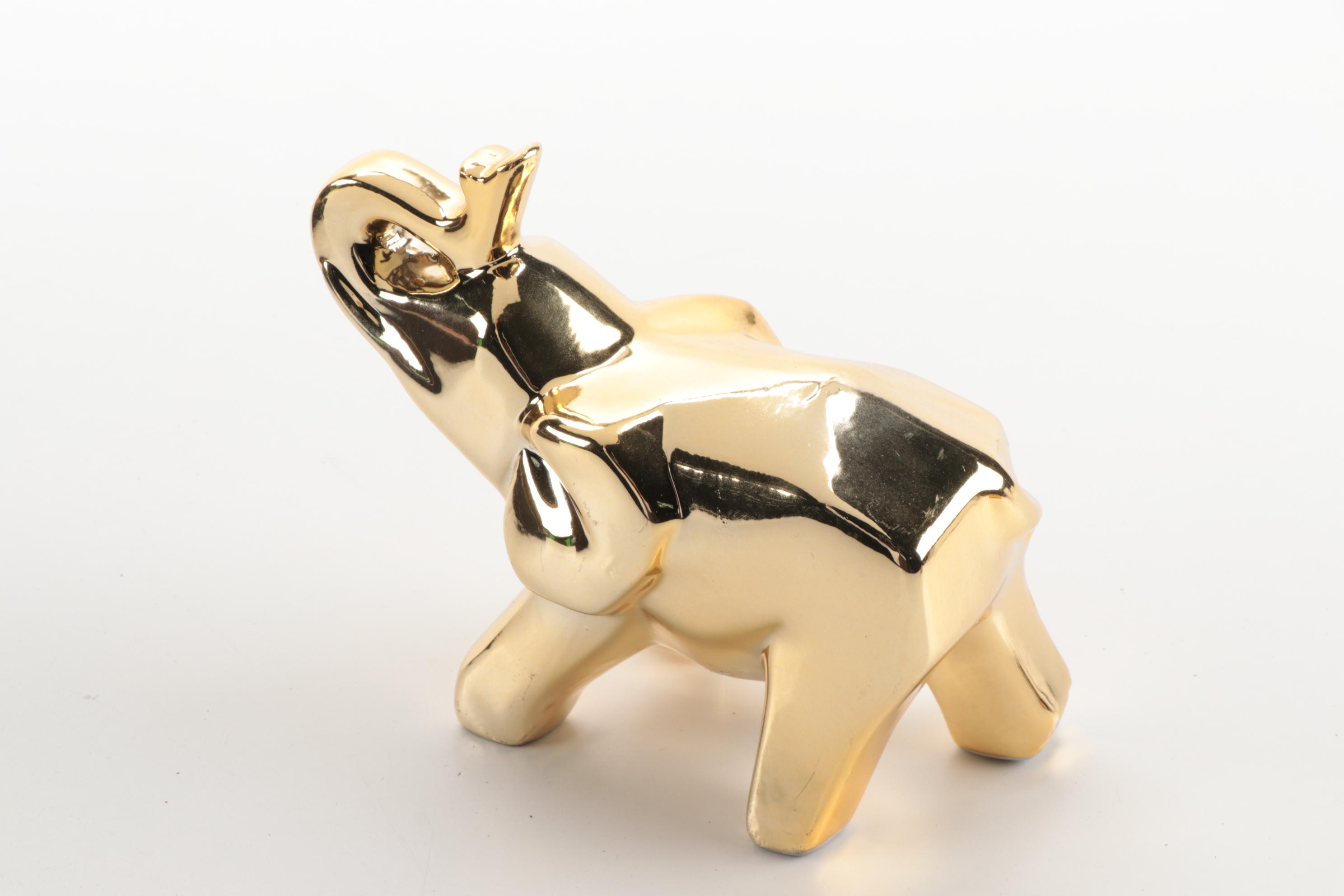 Wooden Chest, Rustic BoxClox, Ceramic Elephant and Embellished Metal Box