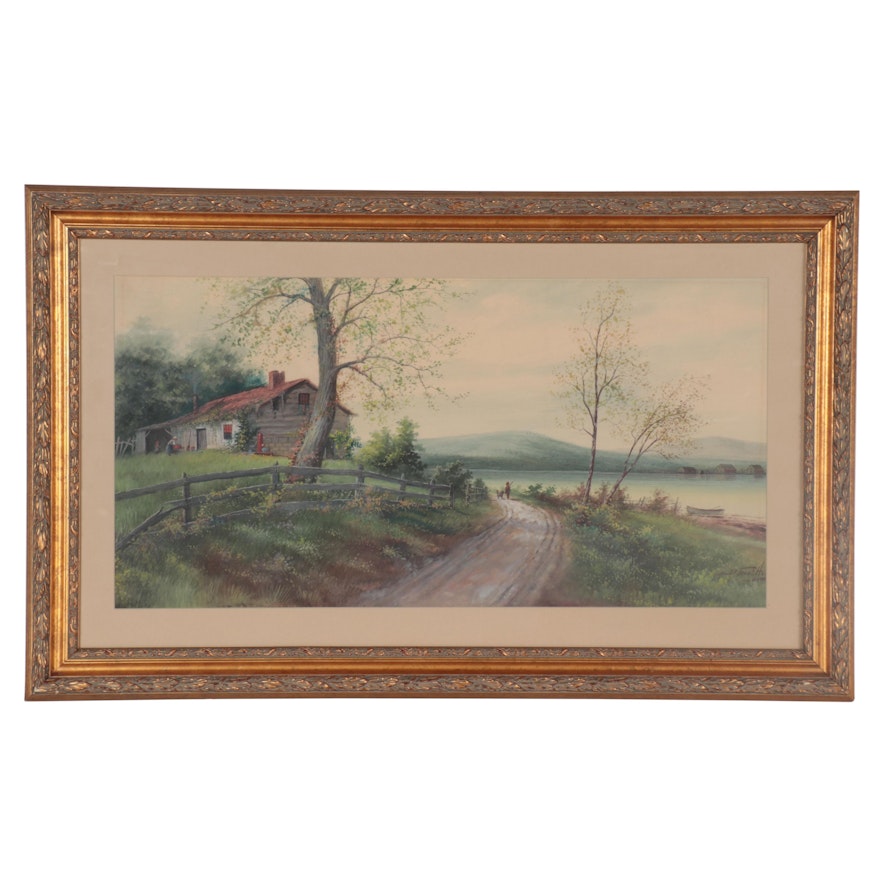 B. Frank Holl Country Landscape Watercolor Painting