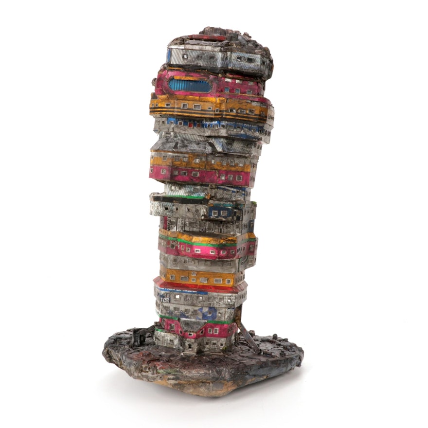 Ryder Henry Recycled Skyscraper Found Object Mixed Media Assemblage