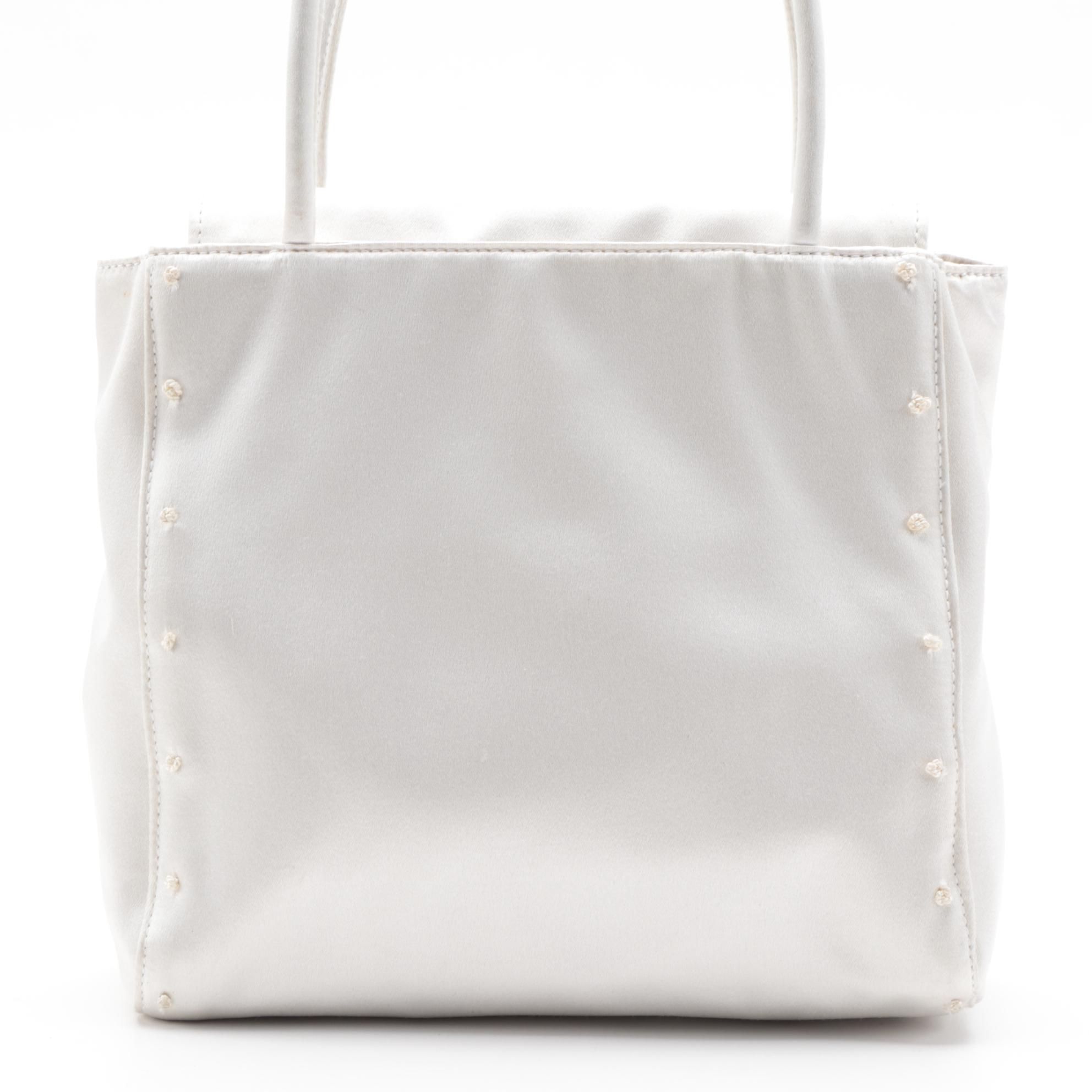 Prada White Satin Bag with French Knot Embroidery