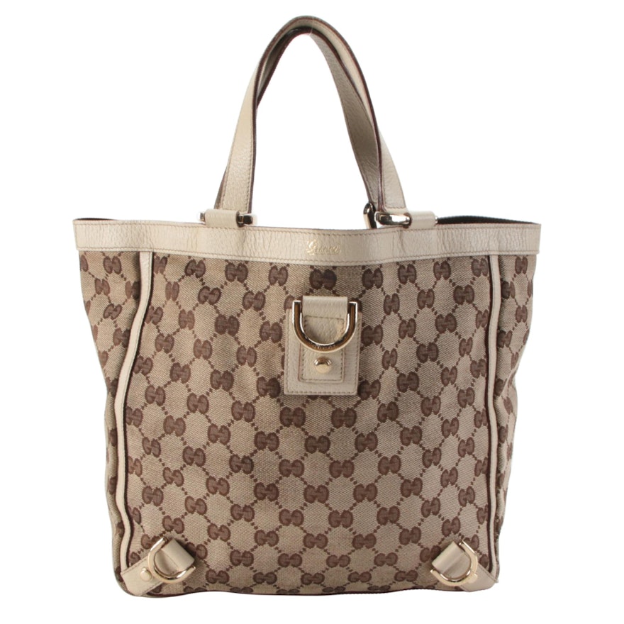 Gucci Abbey D-Ring Tote in GG Canvas with Leather Trim