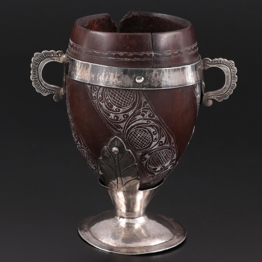 Central American Silver-Mounted "Coco Chocolatero" Carved Coconut Cup