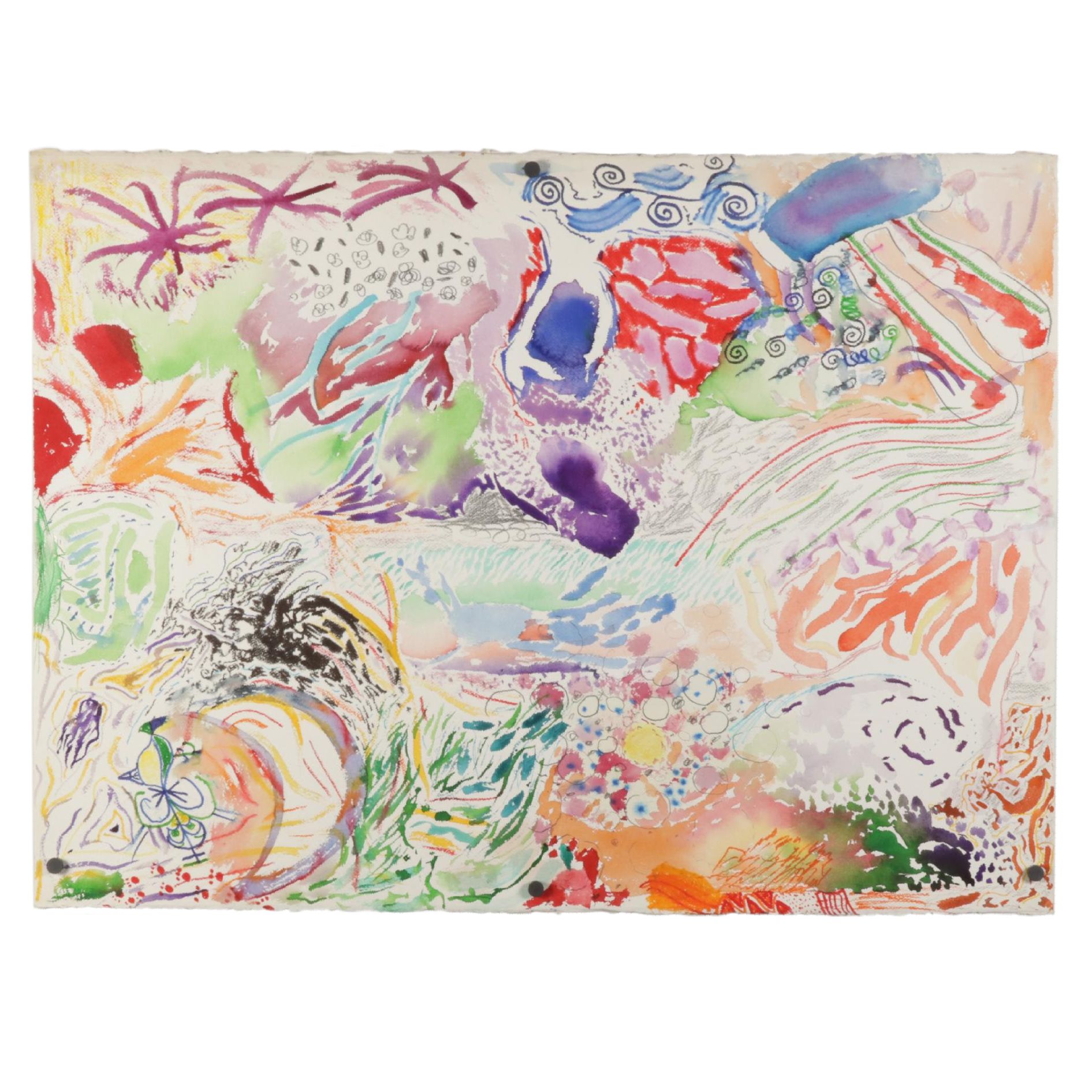 Philip the Transplant Mixed Media Painting of Surrealist Landscape, 1990