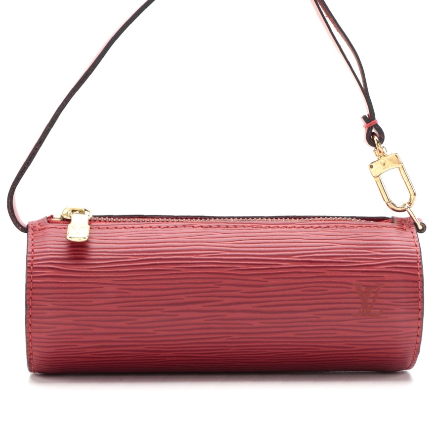 Louis Vuitton Soufflot Pochette Handbag in Castilian Red Epi and Smooth Leather