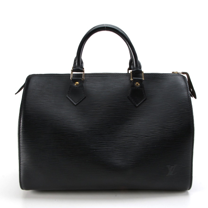 Louis Vuitton Speedy 30 Handbag in Black Epi and Smooth Leather