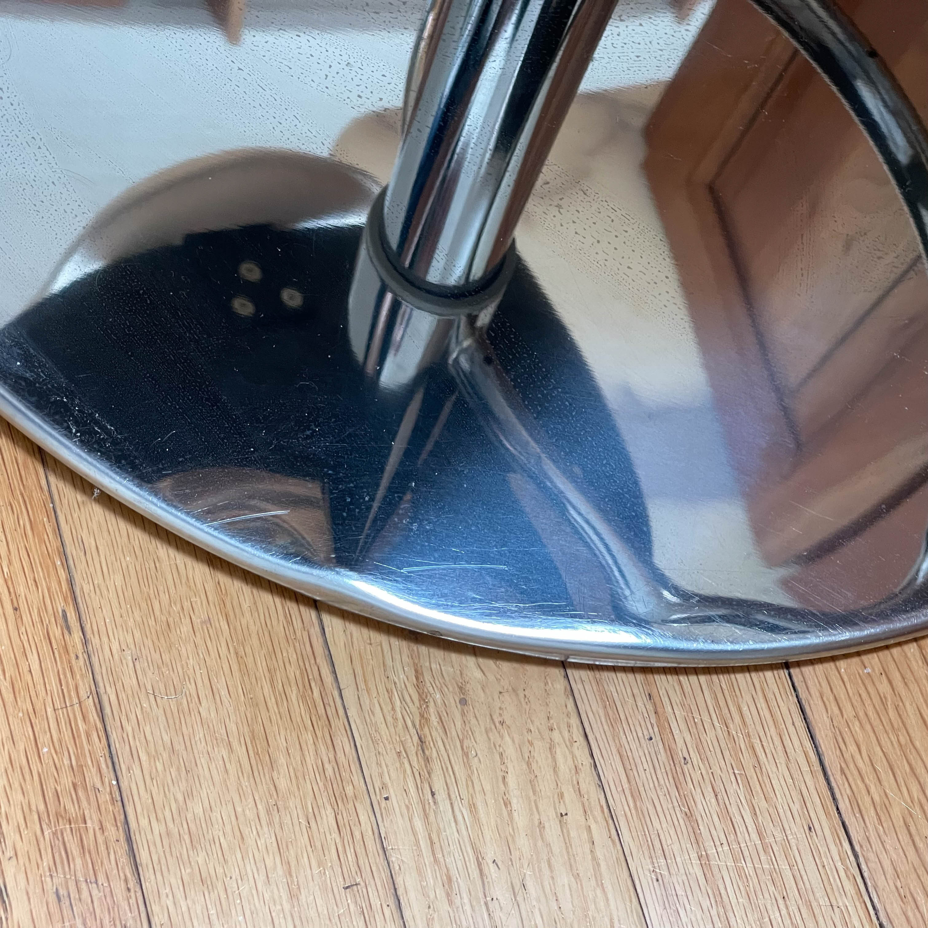 Modernist Style White Leather and Chrome Swivel Bar Chairs