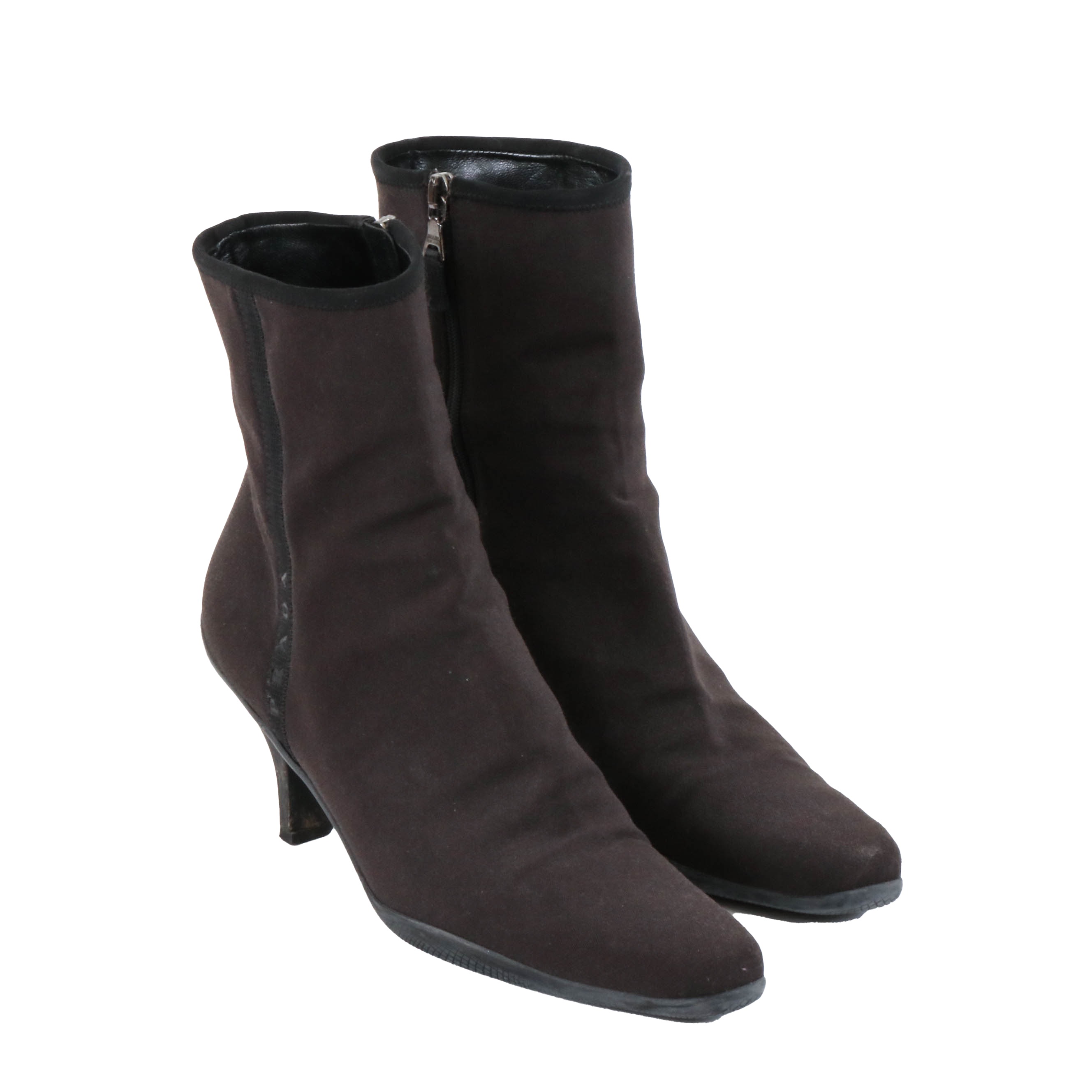 Prada Dark Brown Zip-Up Ankle Boots with Black Trim