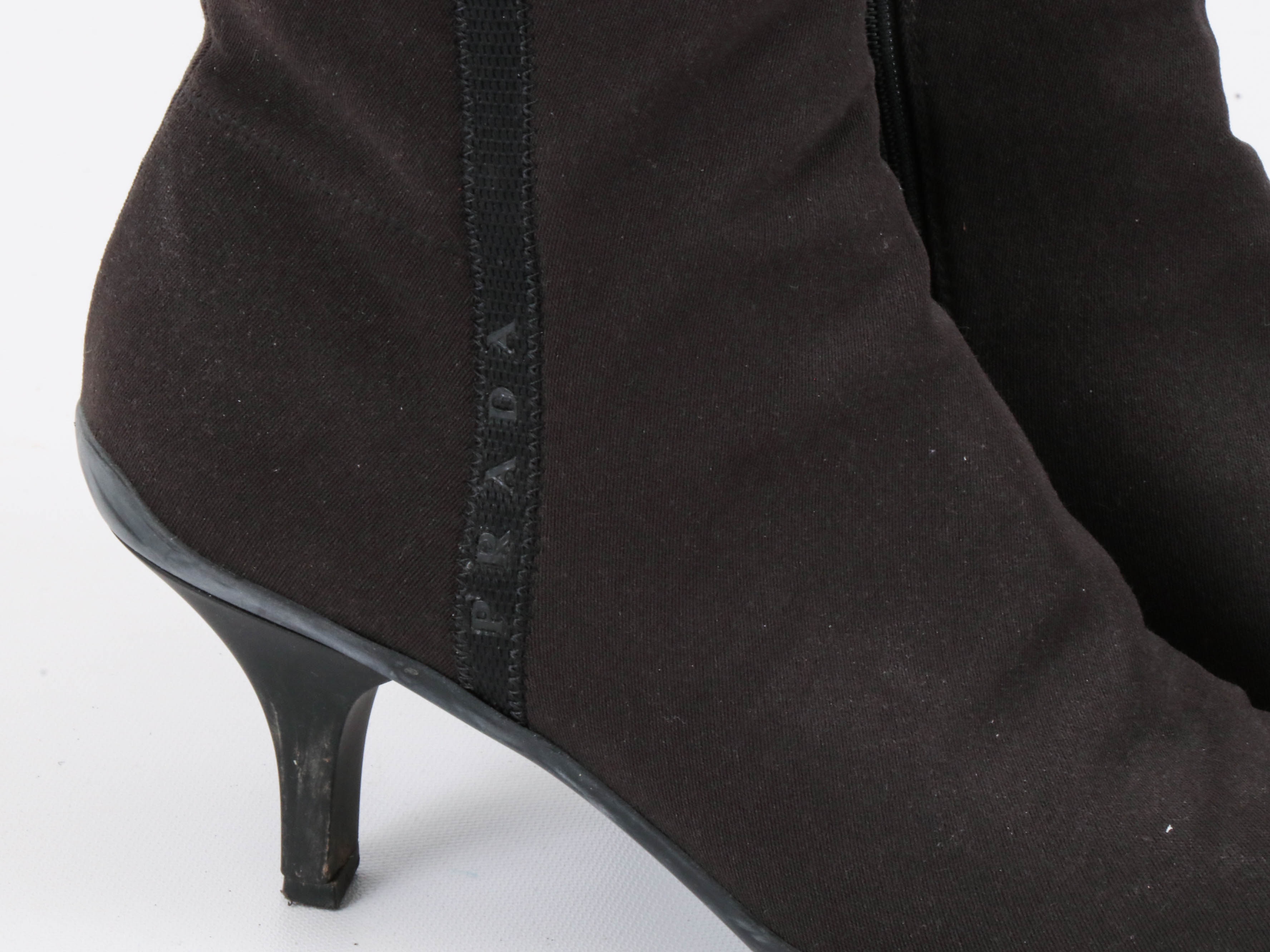 Prada Dark Brown Zip-Up Ankle Boots with Black Trim