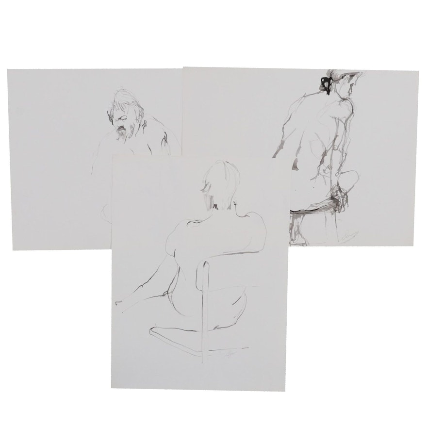 John Tuska Figure Study Ink Drawings, Late 20th Century