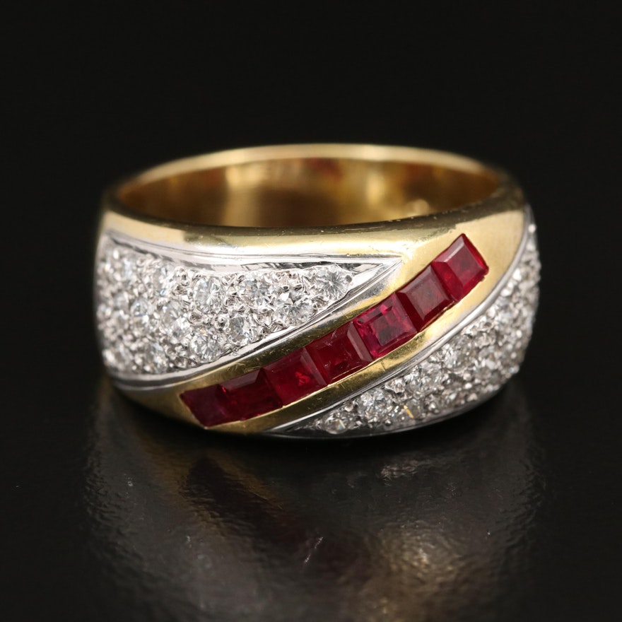 18K Ruby and Pavé Diamond Ring