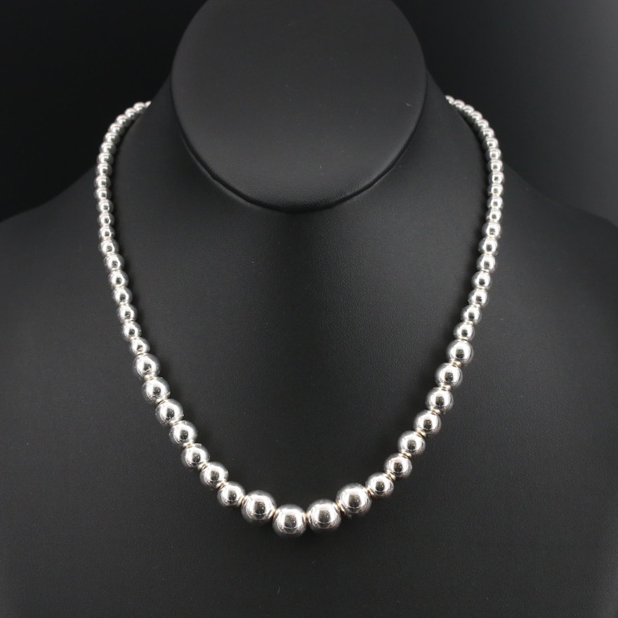 Graduated Sterling Bead Necklace