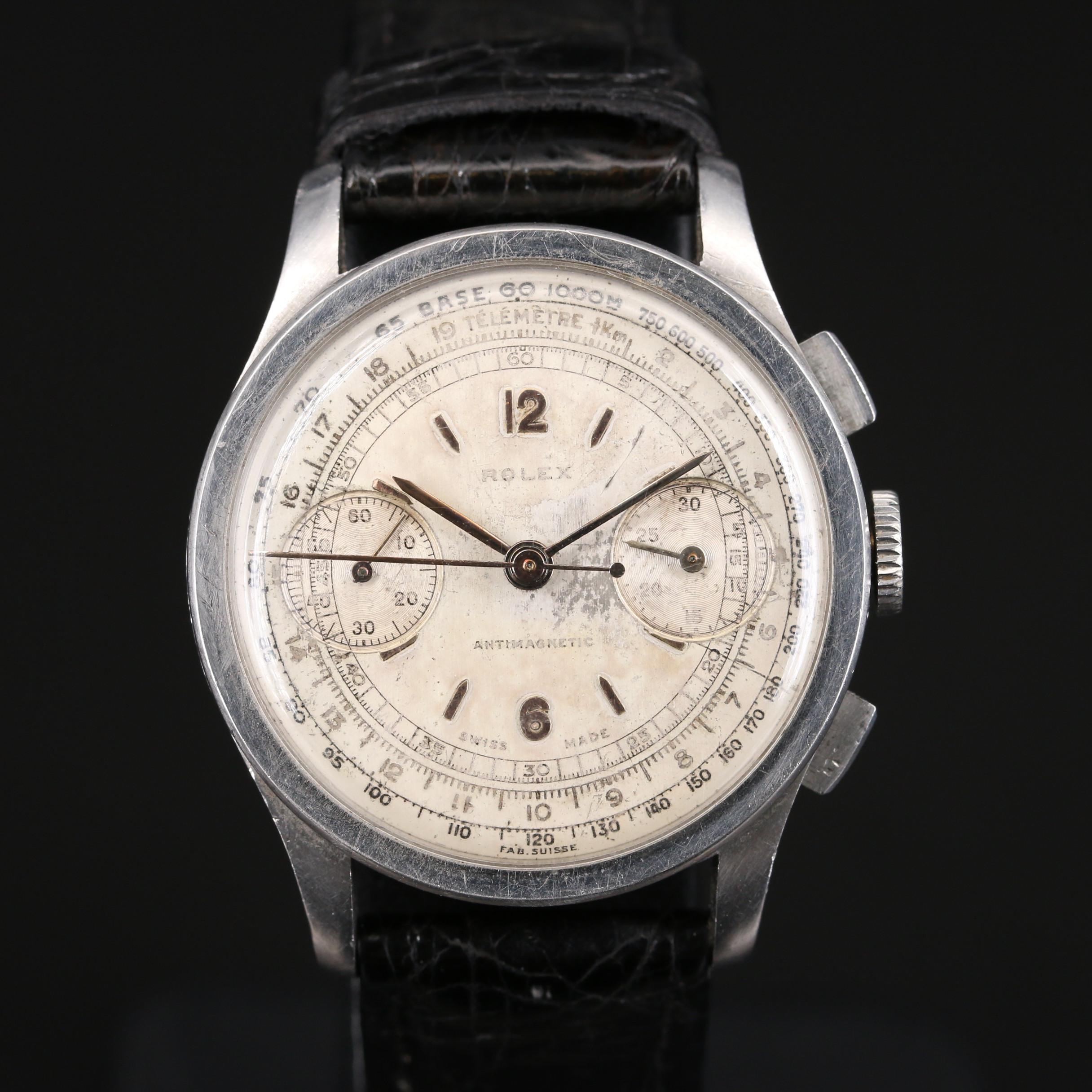 1938 Rolex 2811 Chronograph Stainless Steel Stem Wind Watch