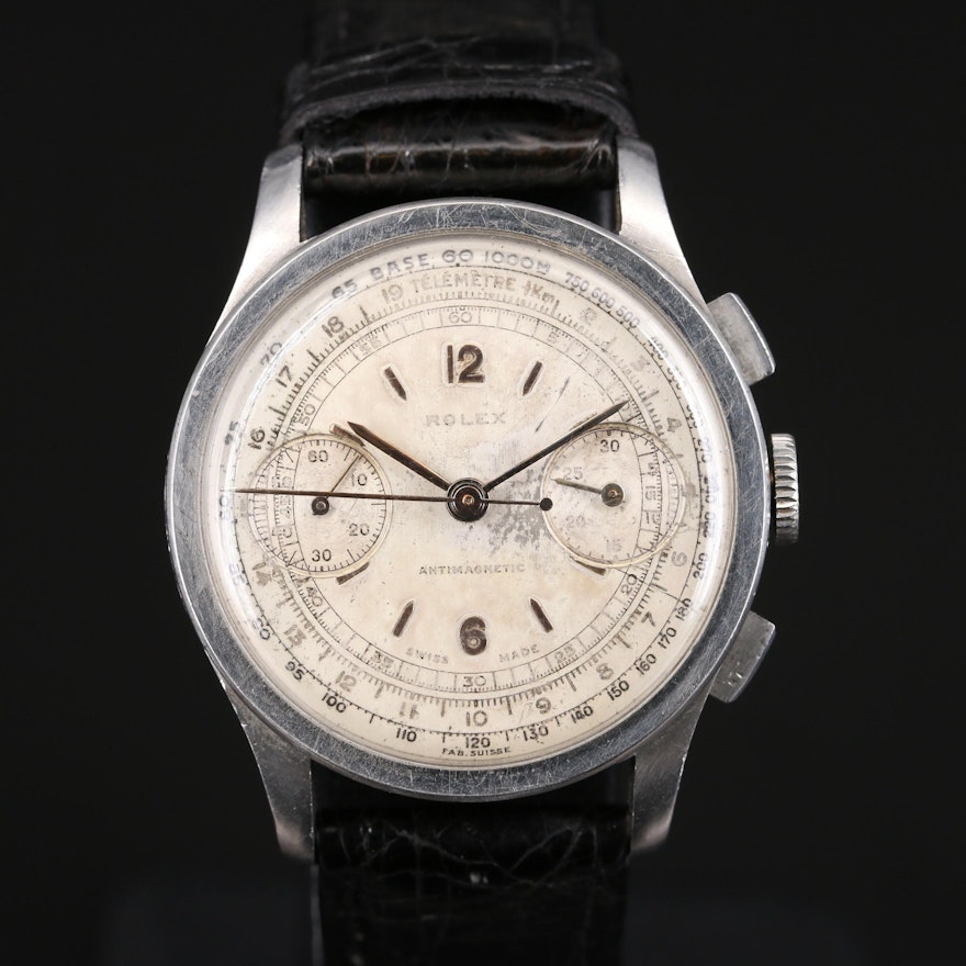 1938 Rolex 2811 Chronograph Stainless Steel Stem Wind Wristwatch