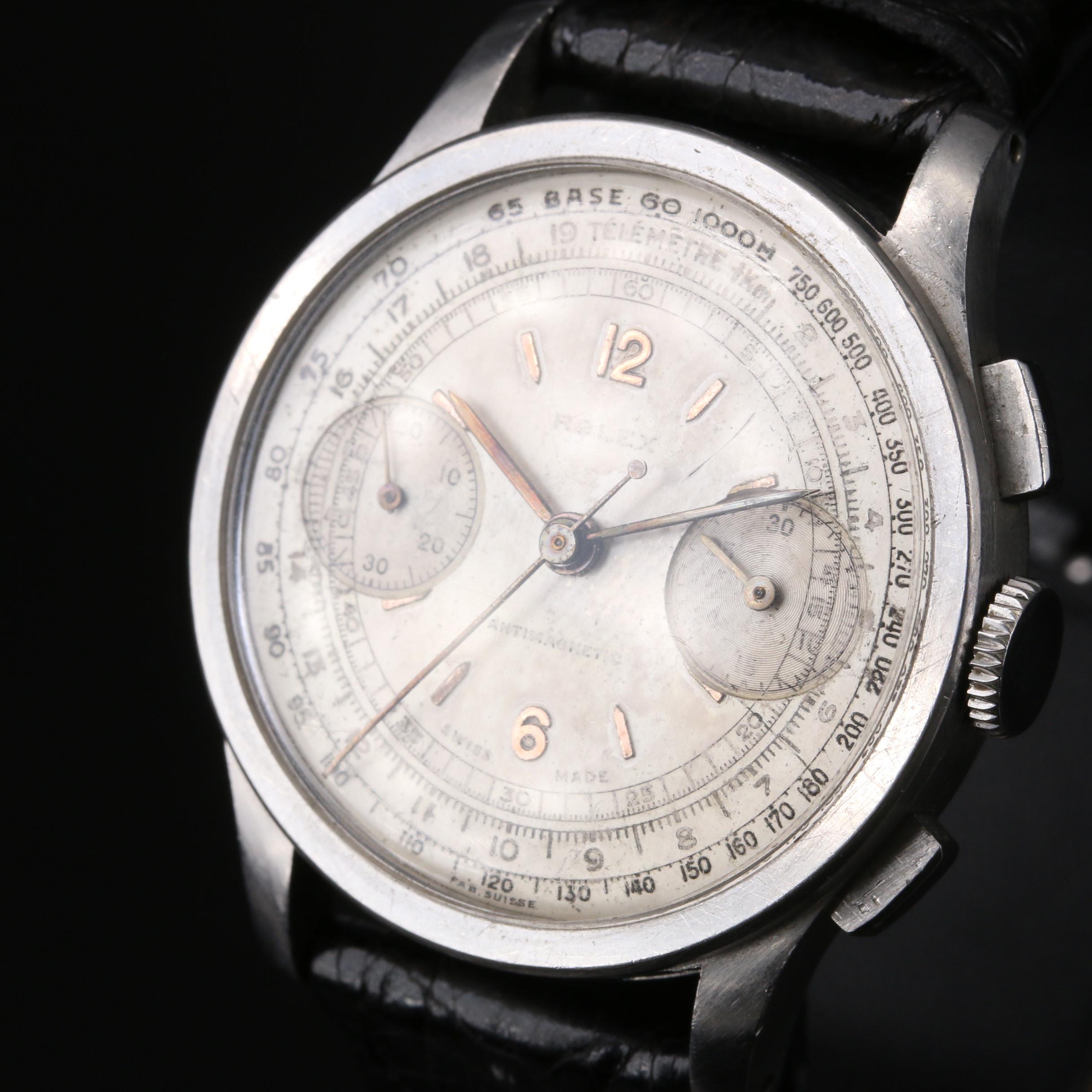 1938 Rolex 2811 Chronograph Stainless Steel Stem Wind Watch