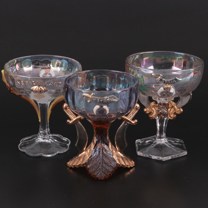 Syria Masonic Iridescent Glass Convention Goblets, Early 20th Century