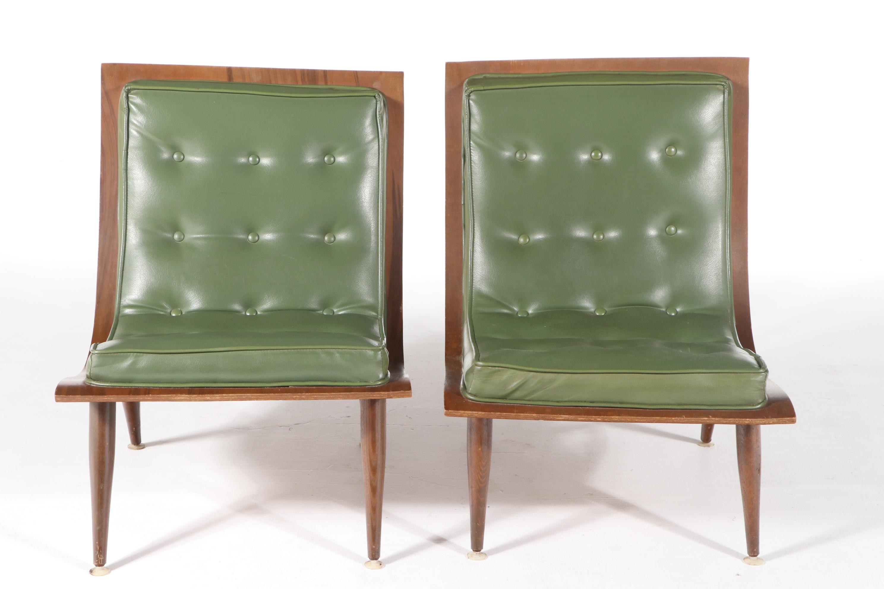 Pair of Carter Brothers Mid Century Modern Bentwood and Vinyl Lounge Chairs