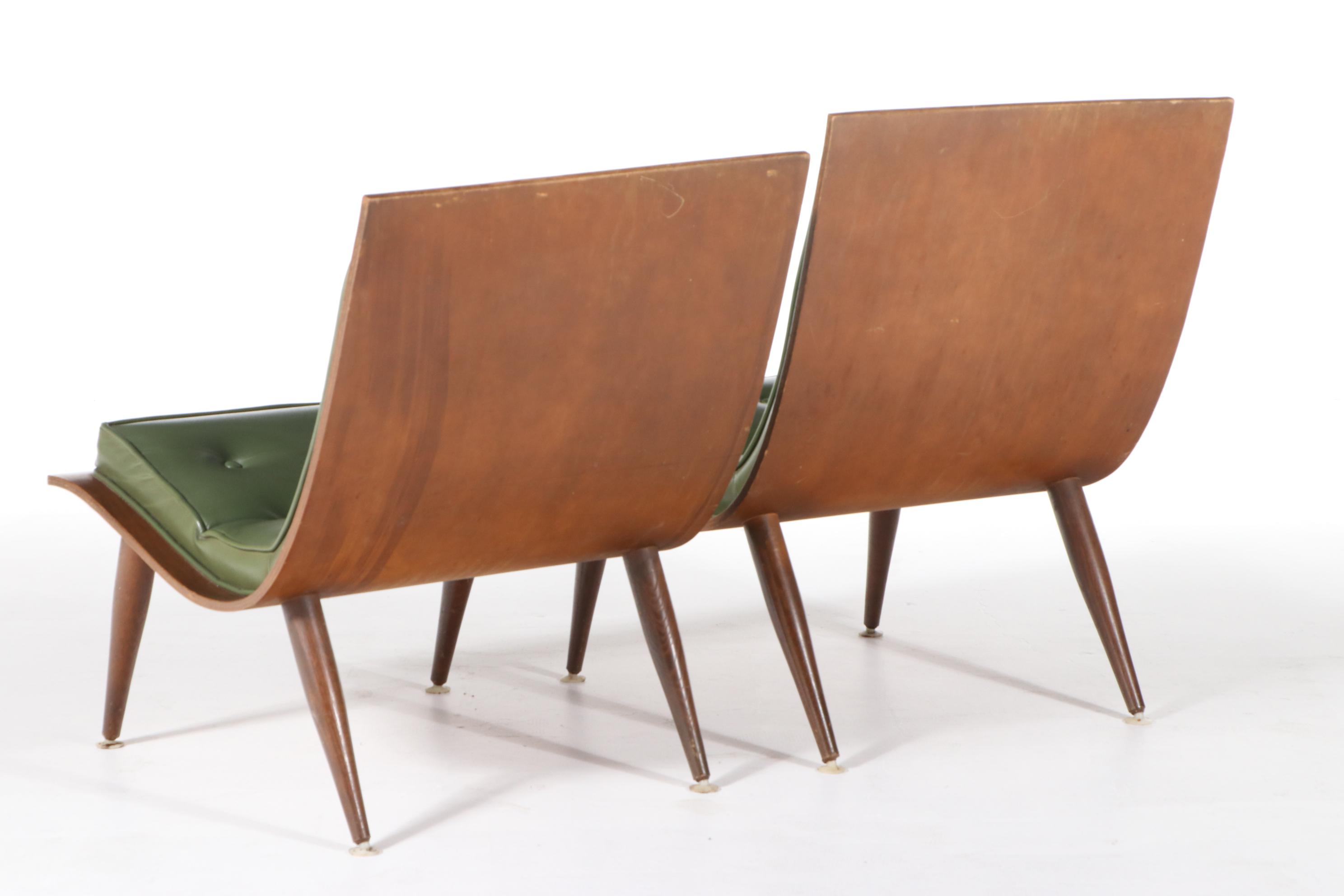 Pair of Carter Brothers Mid Century Modern Bentwood and Vinyl Lounge Chairs
