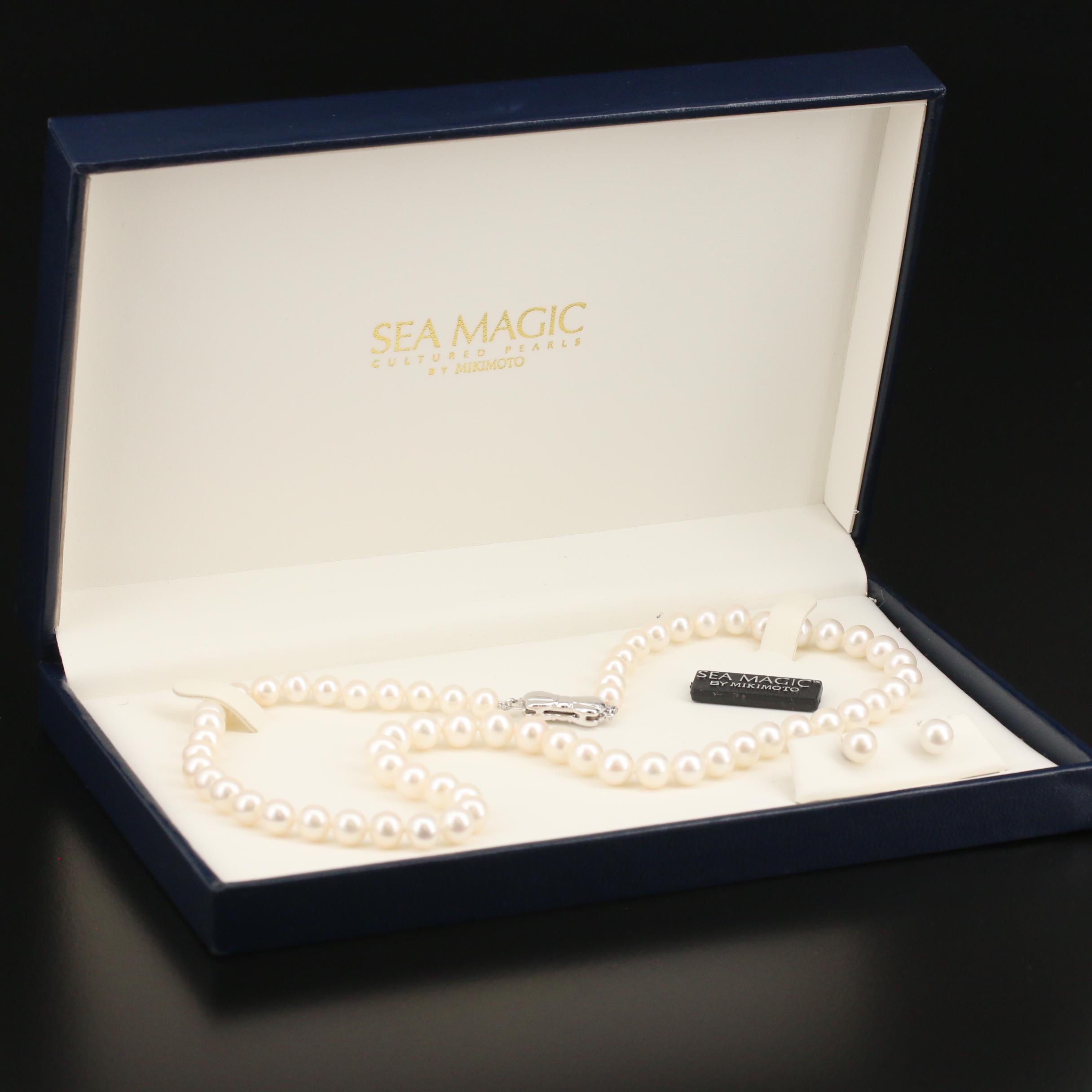 Blue Lagoon "Sea Magic" By Mikimoto Pearl Necklace and Earring Set