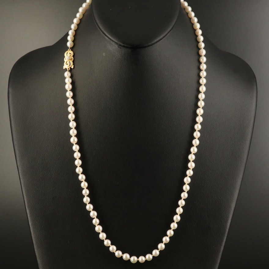 Mikimoto 18K Clasp on Restrung Strand of Pearls