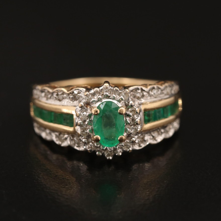 14K Emerald and Diamond Scalloped Ring