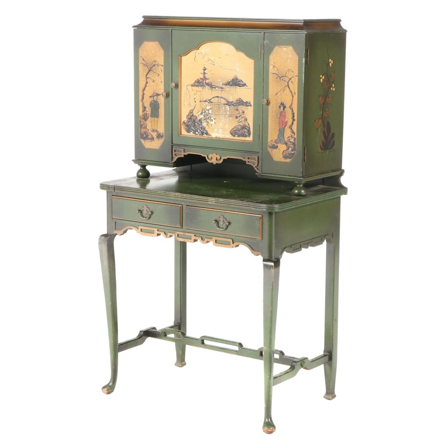 Chinoiserie Paint-Decorated Lady's Secretary, Mid-20th Century