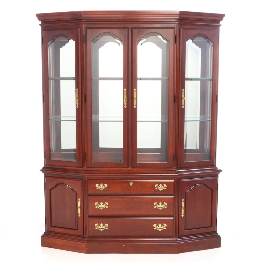 American Drew Cherry Two-Piece Mirrored-Back China Cabinet, Late 20th Century