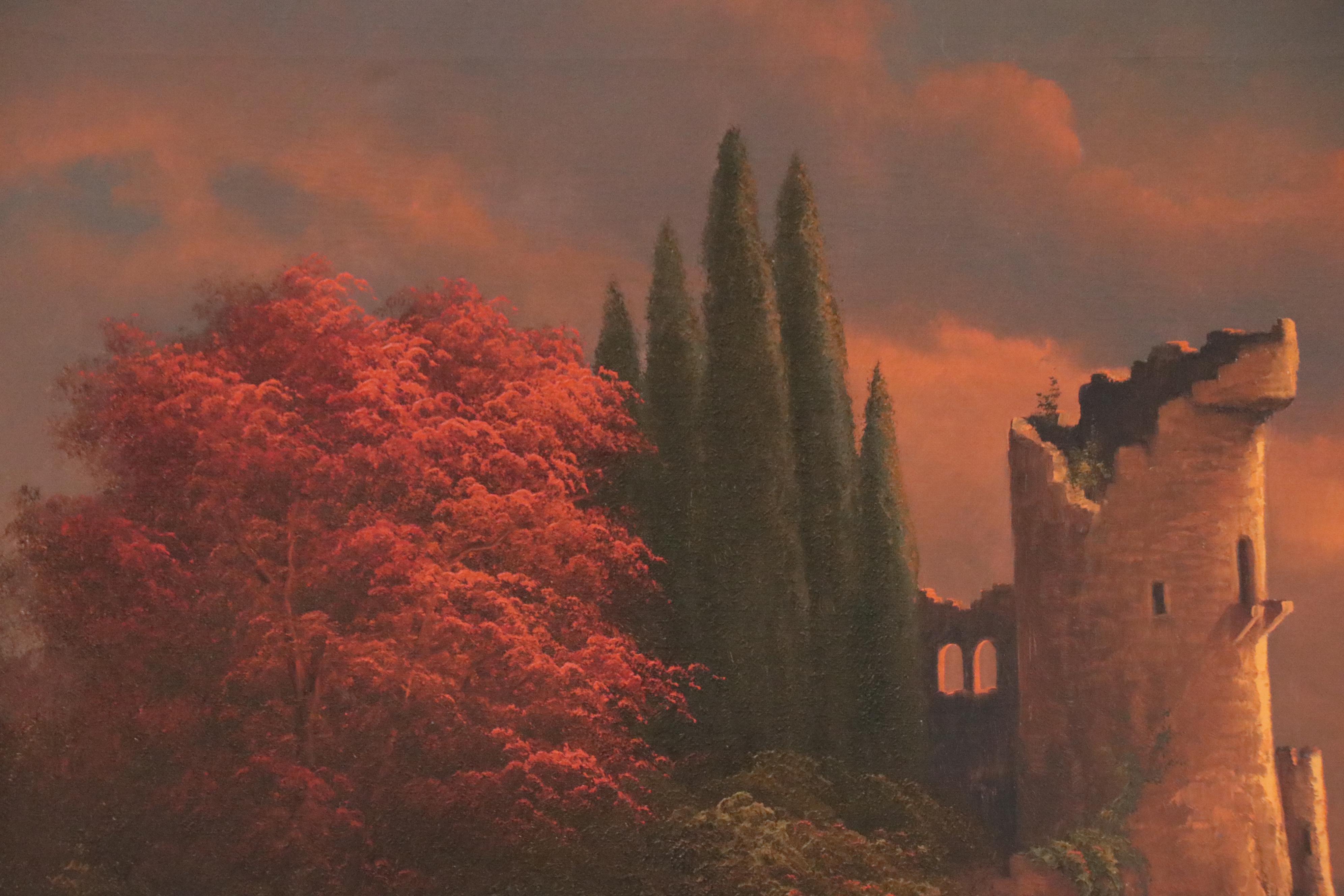 Ludwig Muninger Oil Painting "Old Castle Ruins on the Rhine"