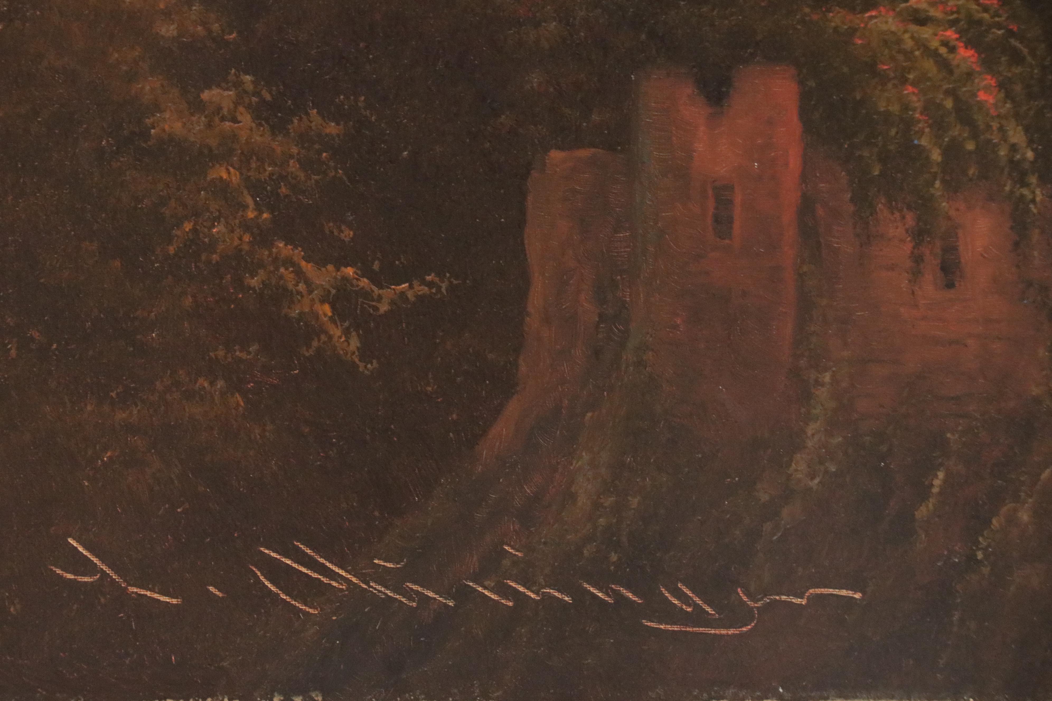 Ludwig Muninger Oil Painting "Old Castle Ruins on the Rhine"