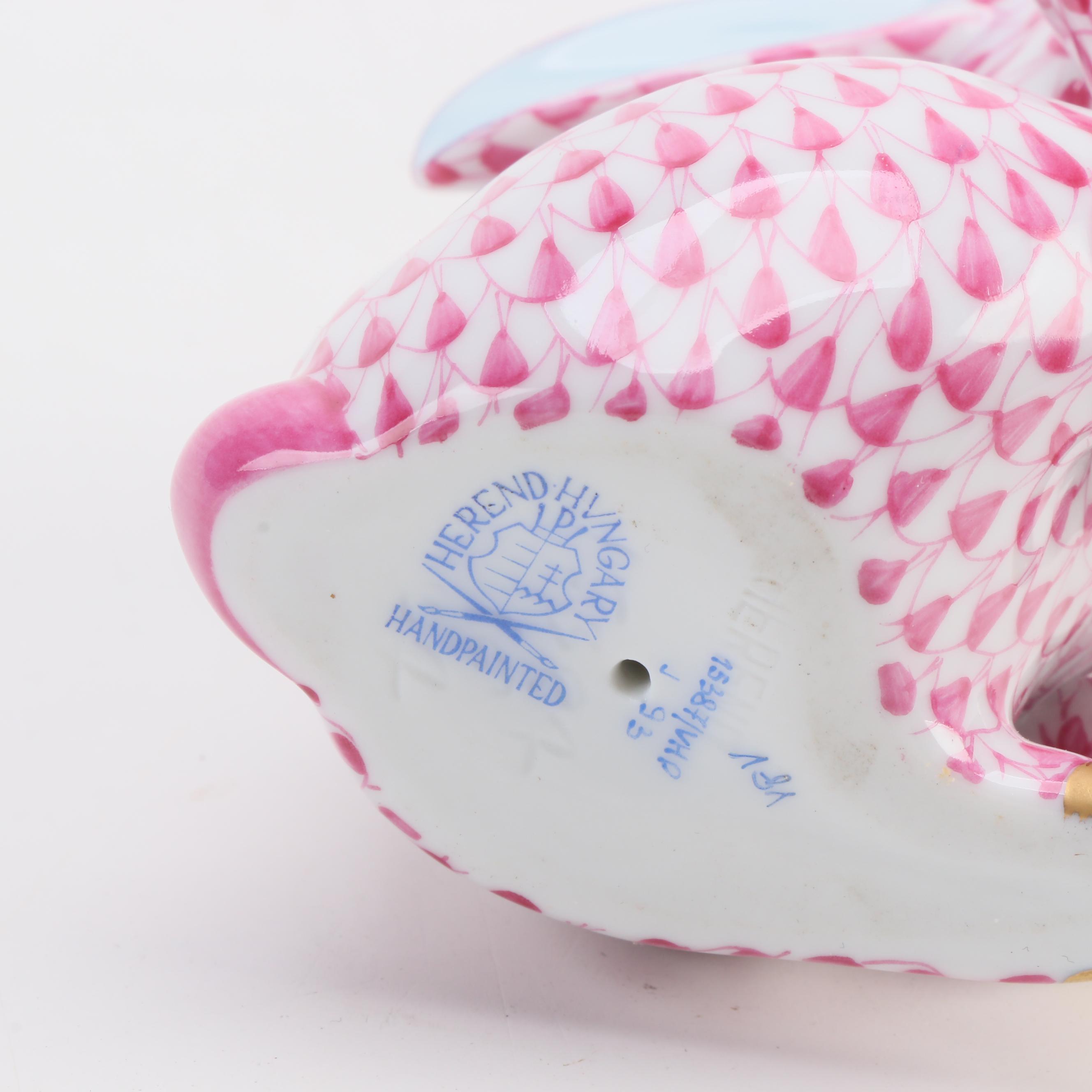 Herend Raspberry Fishnet with Gold "Scratching Bunny" Porcelain Figurine, 1993