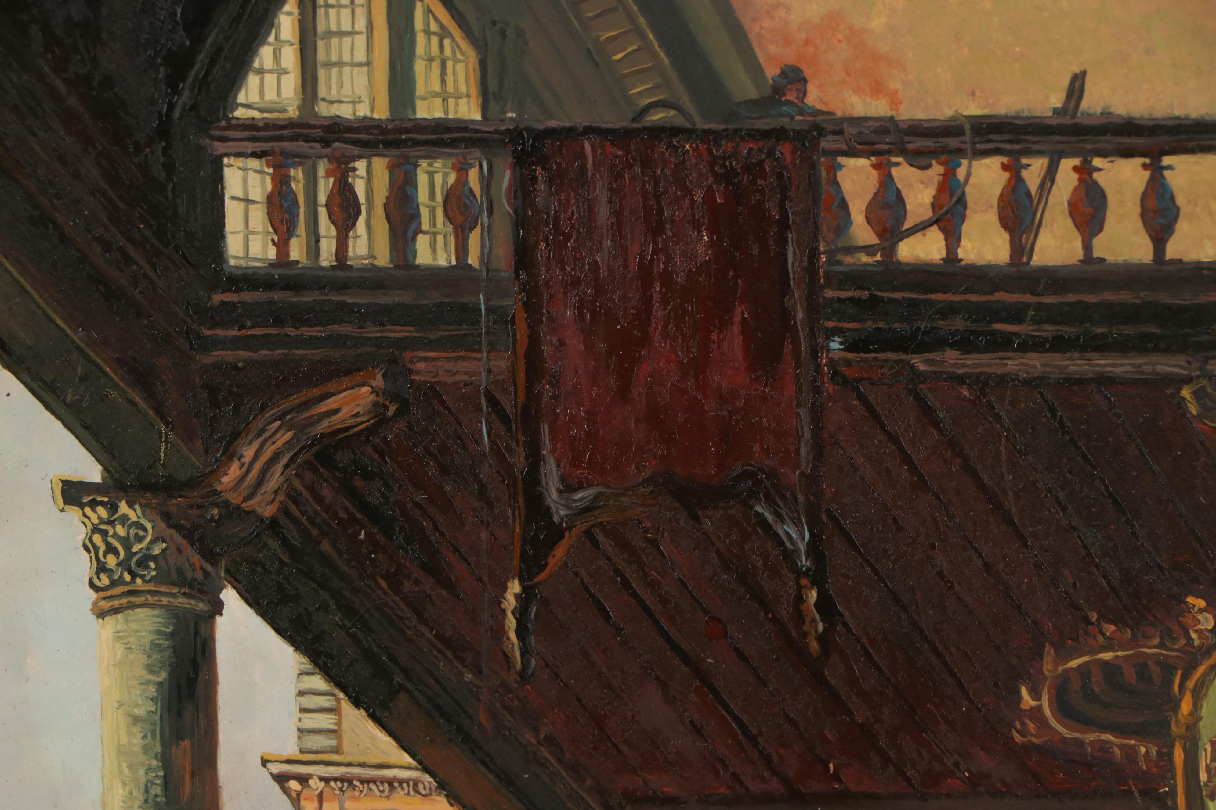 Oil Painting after Canaletto "Capriccio with Colonnade," 20th Century