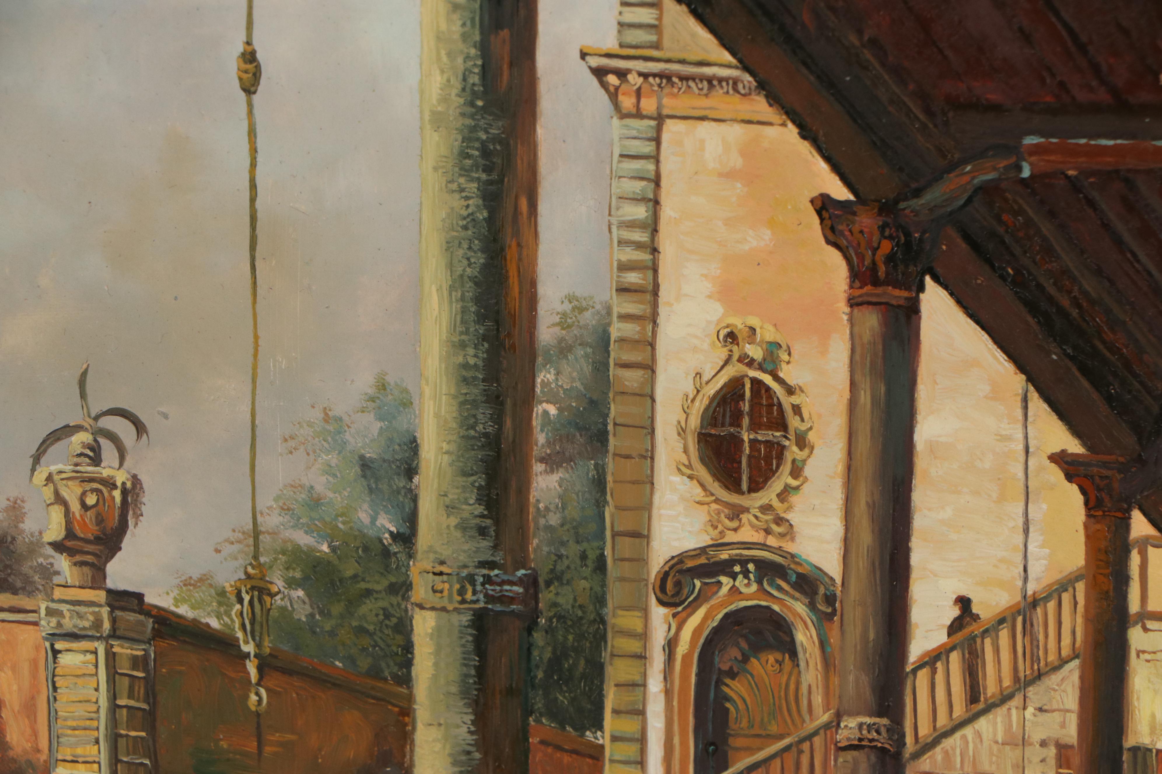 Oil Painting after Canaletto "Capriccio with Colonnade," 20th Century