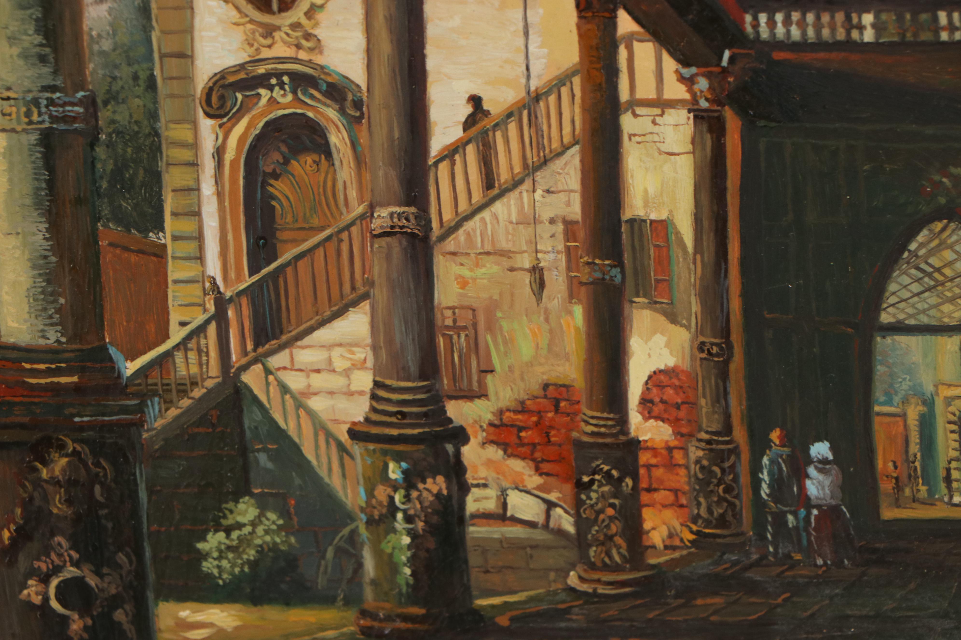 Oil Painting after Canaletto "Capriccio with Colonnade," 20th Century