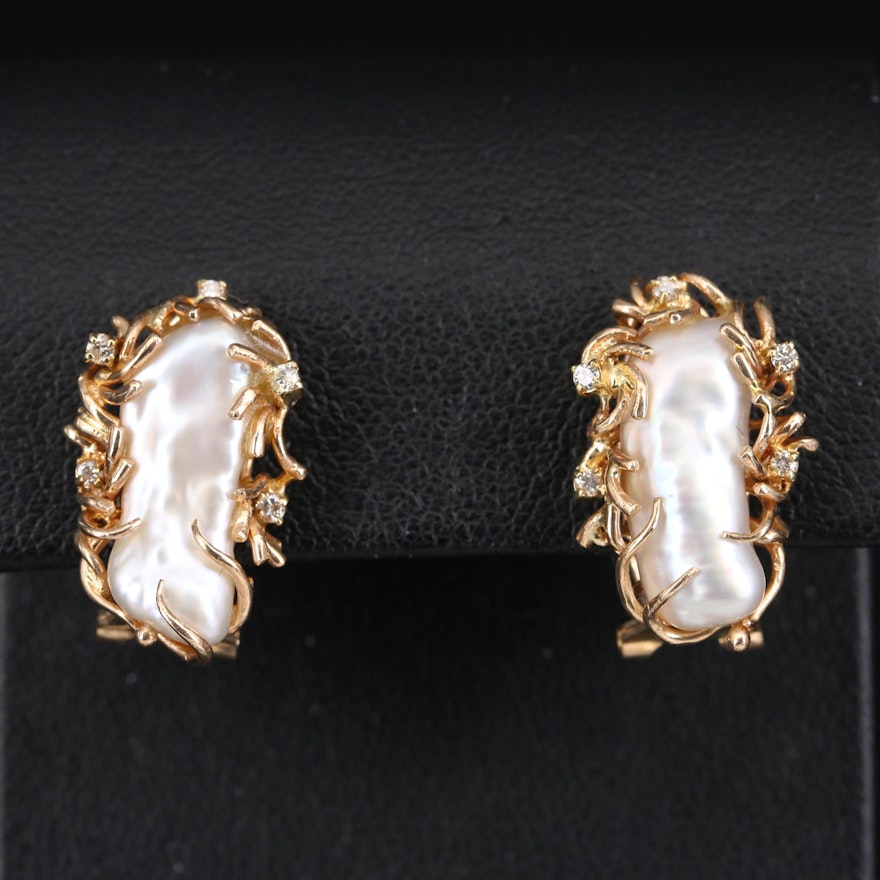 14K Pearl and Diamond Earrings