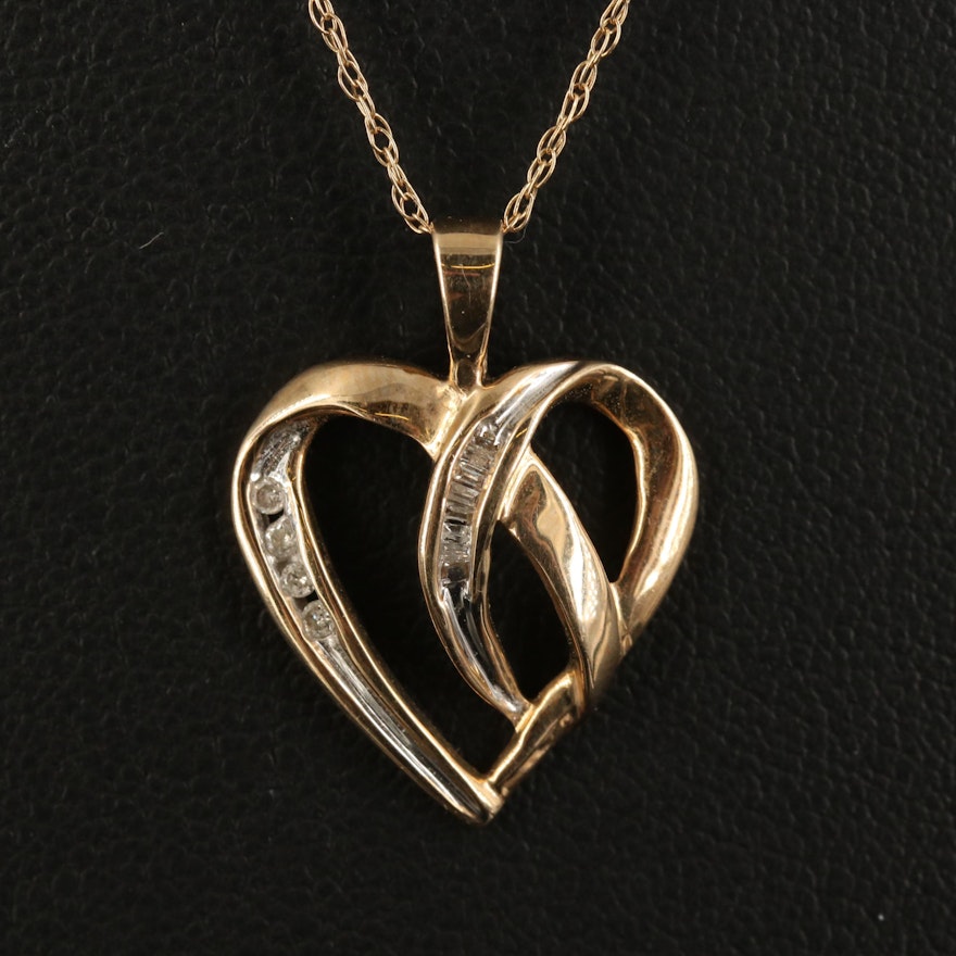 10K Diamond Heart Pendant on 14K Singapore Chain Necklace