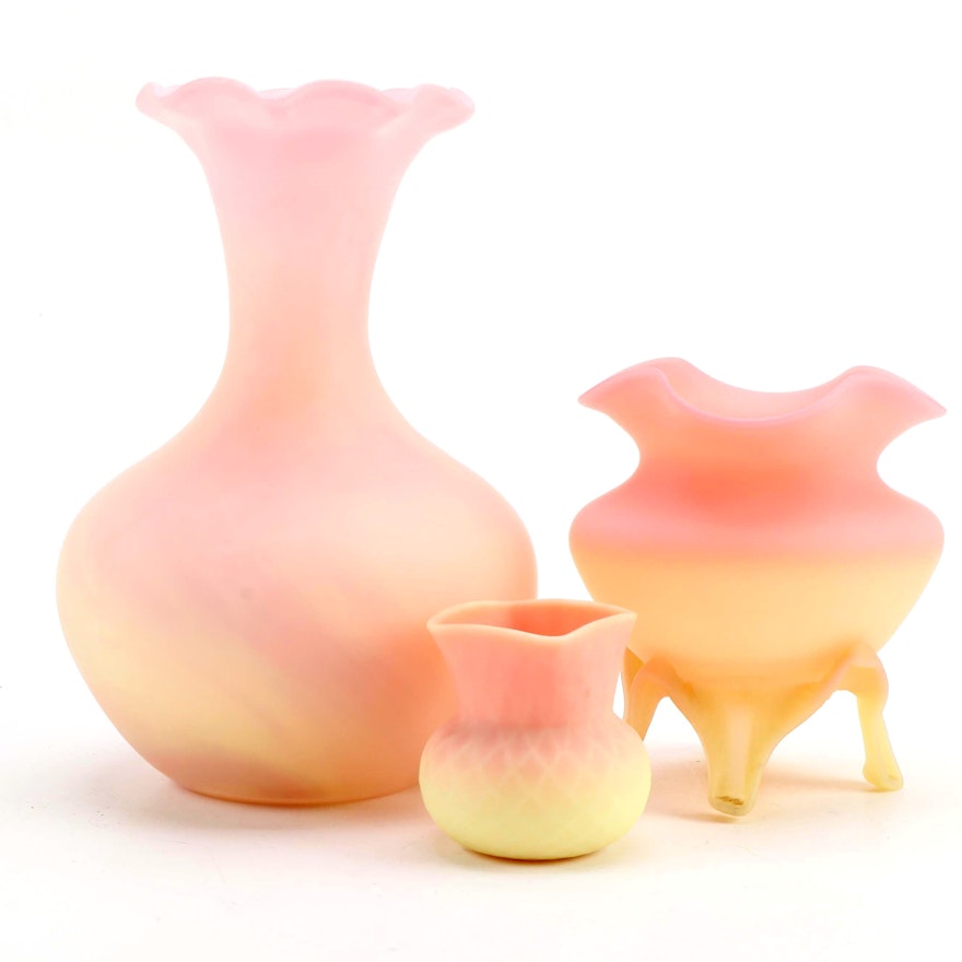 Victorian  Peach Blow Glass Vases, Late 19th Century/ Early 20th Century