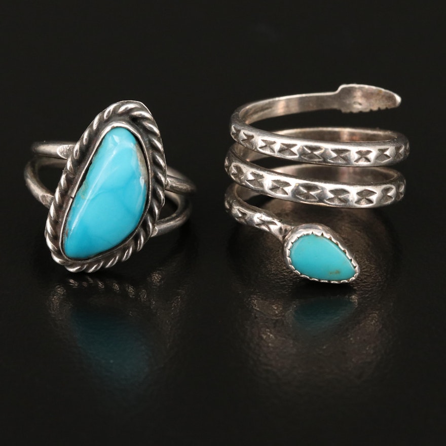 Southwestern Sterling Silver Turquoise Rings Including Snake Ring