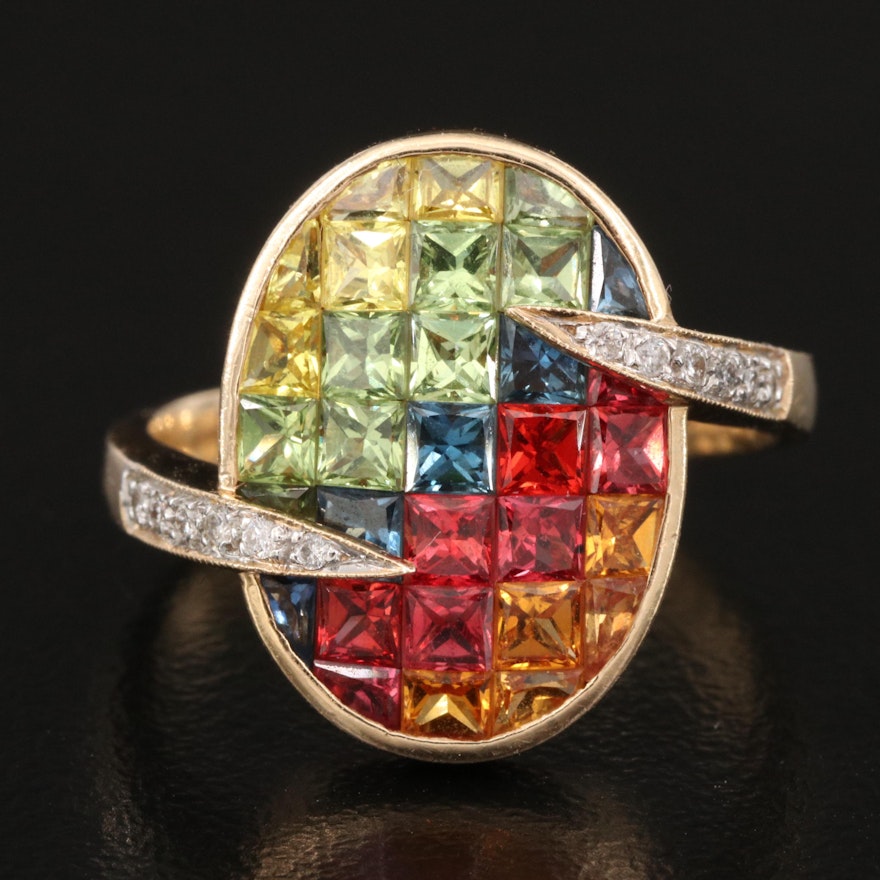 14K Sapphire, Ruby and Diamond Ring