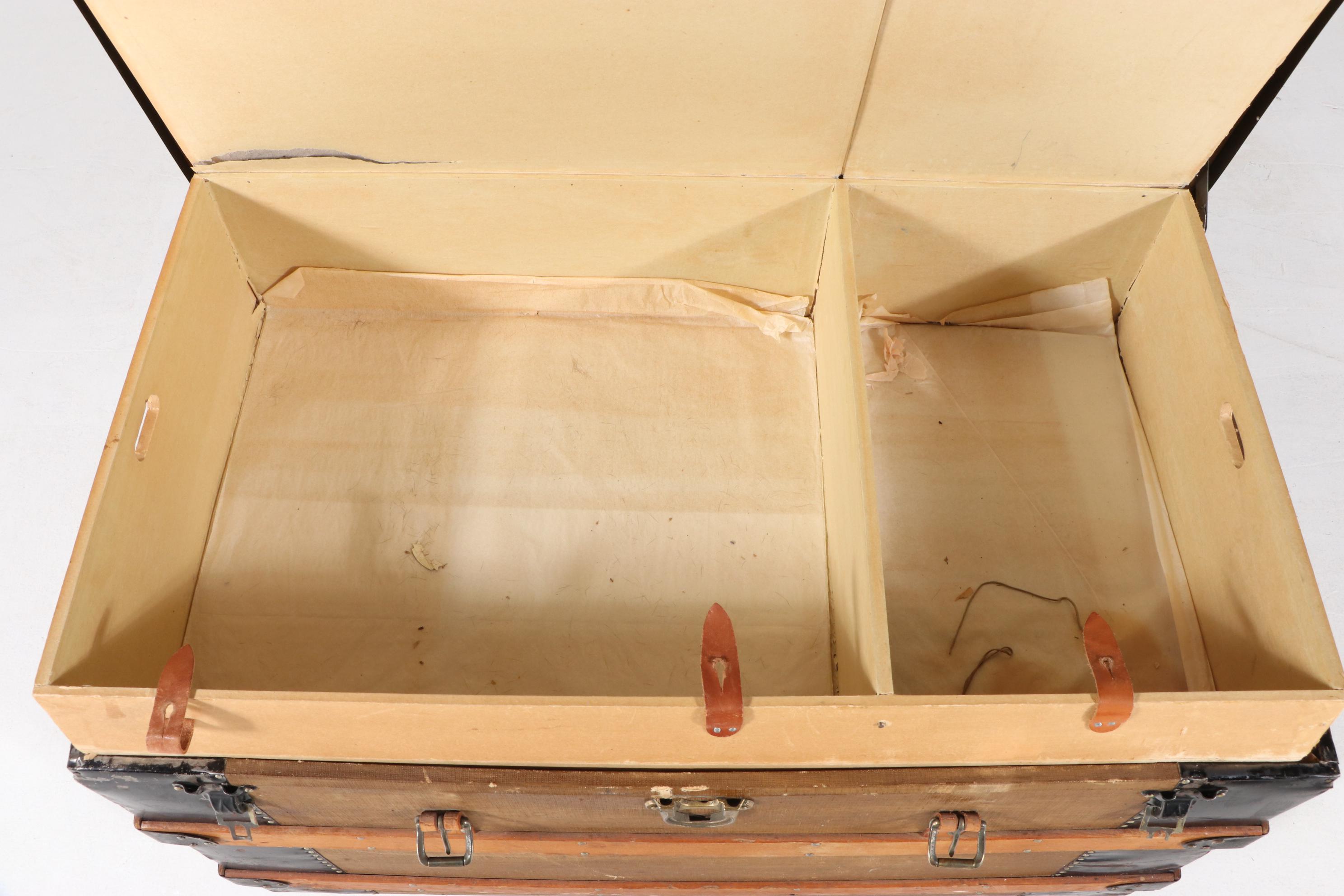 Late Victorian Metal-Bound, Canvas-Lined, and Oak-Slatted Steamer Trunk