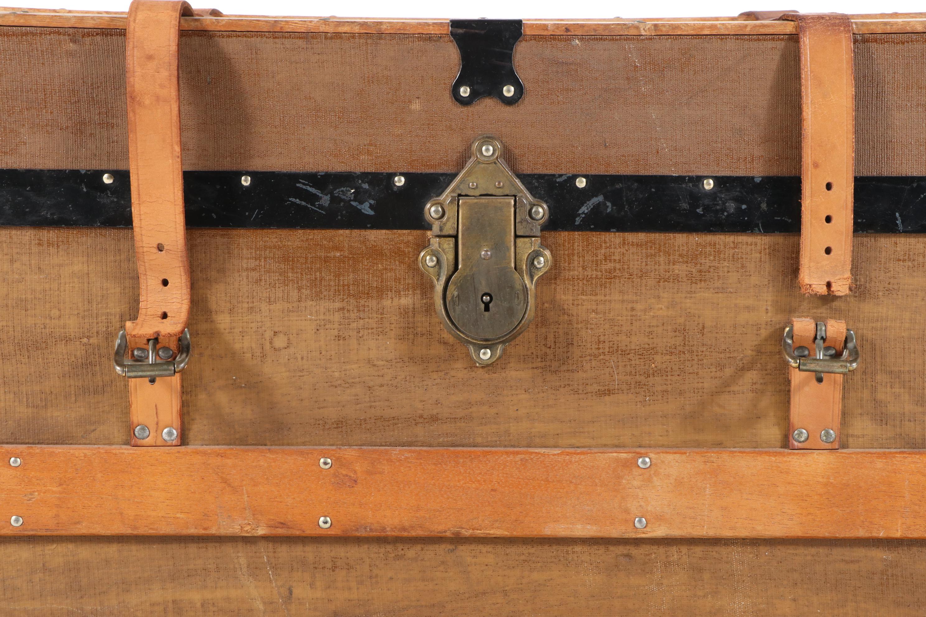 Late Victorian Metal-Bound, Canvas-Lined, and Oak-Slatted Steamer Trunk