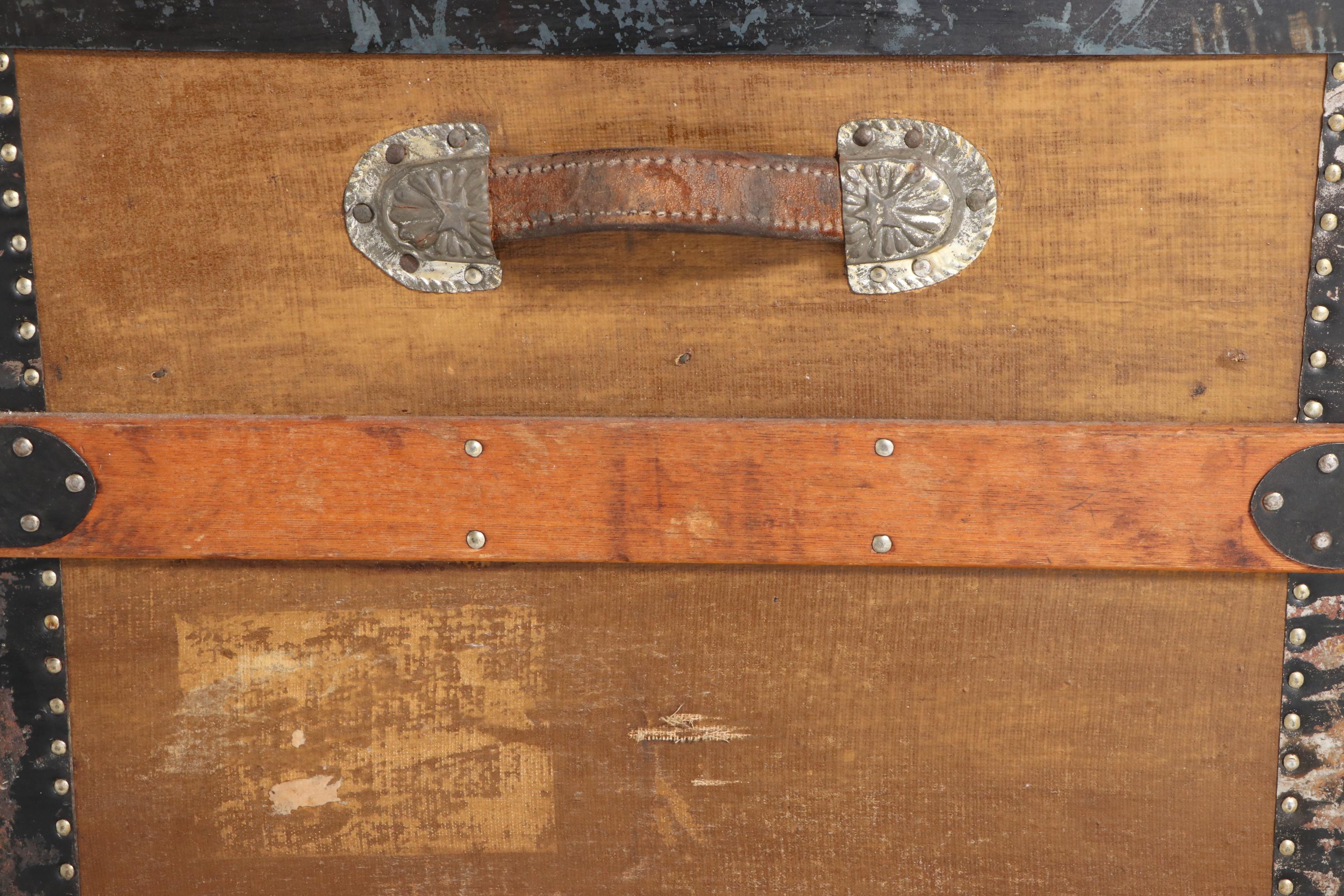 Late Victorian Metal-Bound, Canvas-Lined, and Oak-Slatted Steamer Trunk