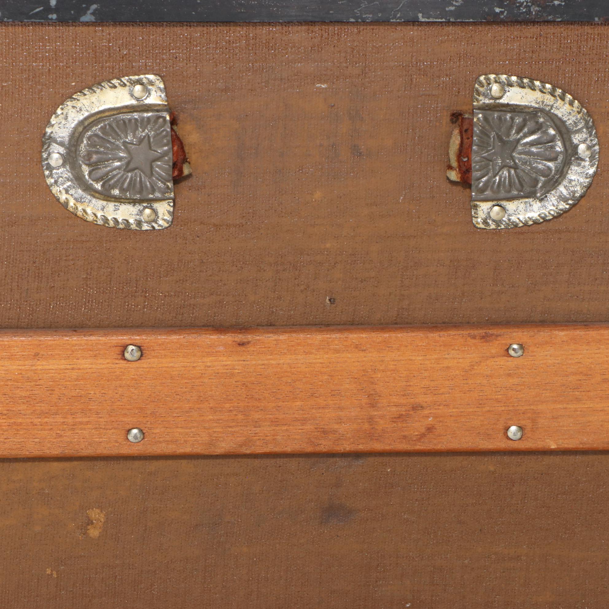 Late Victorian Metal-Bound, Canvas-Lined, and Oak-Slatted Steamer Trunk