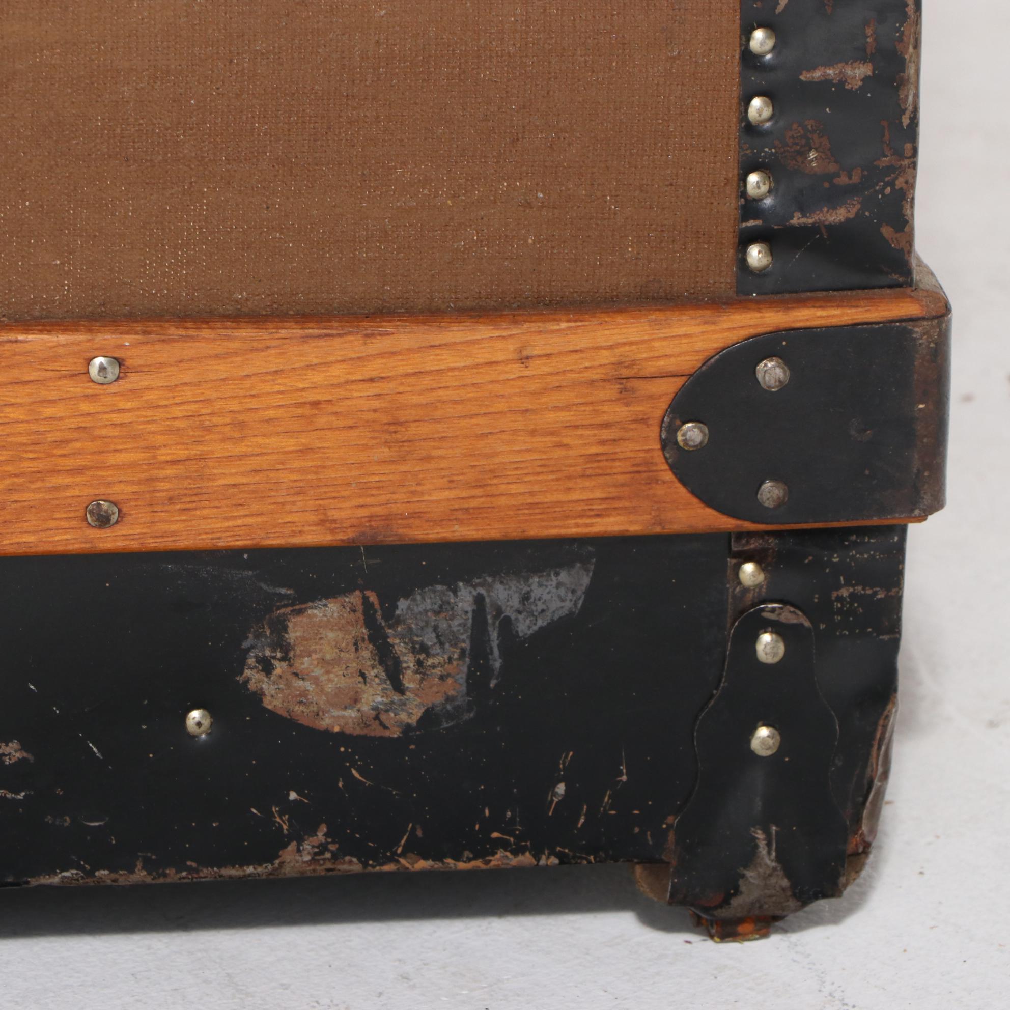 Late Victorian Metal-Bound, Canvas-Lined, and Oak-Slatted Steamer Trunk