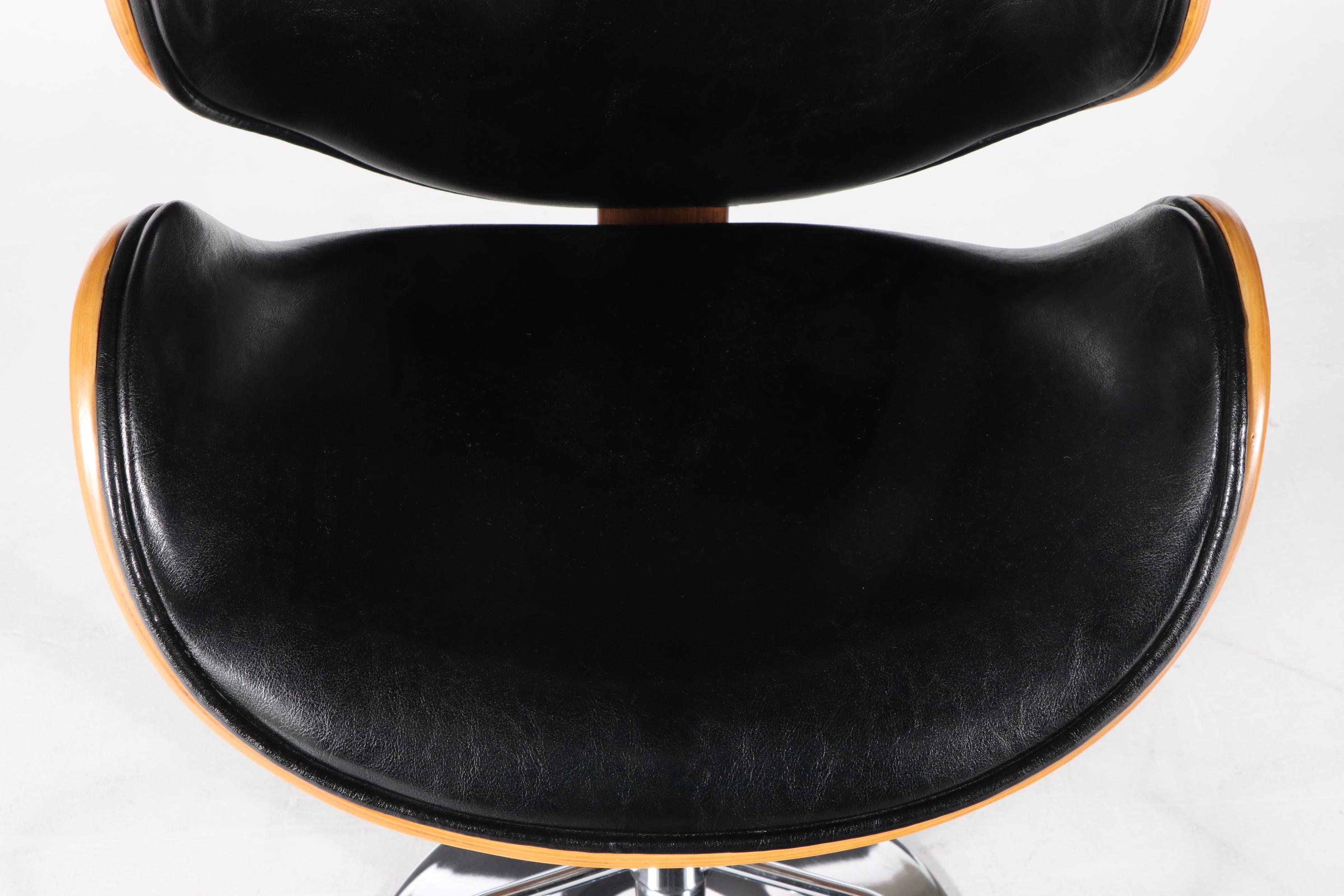 Anji Senda Modernist Style Chrome and Laminated Wood Adjustable Bar Stool